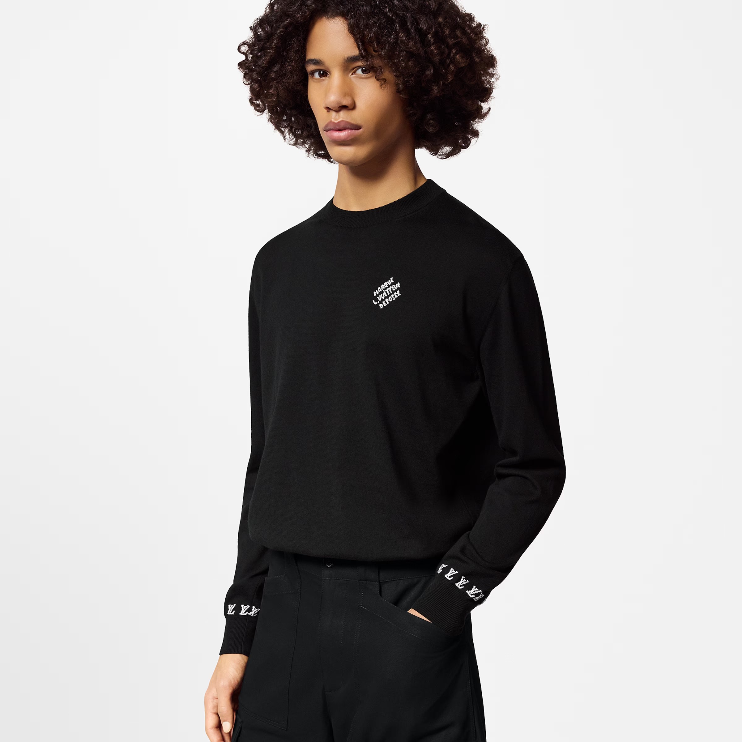 NIGO Louis Vuitton Men's Spring And Fall Logo Printed Crew Neck Black Cotton Long Sleeve Fitted Sweater #nigo71473