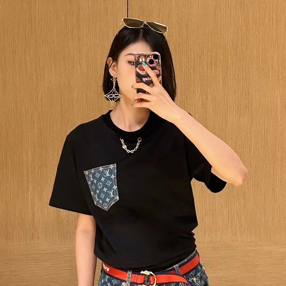 NIGO Louis Vuitton Women's Summer Logo Printed Round Neck Fitted Solid Color Straight Short Sleeve T-Shirt #nigo71469