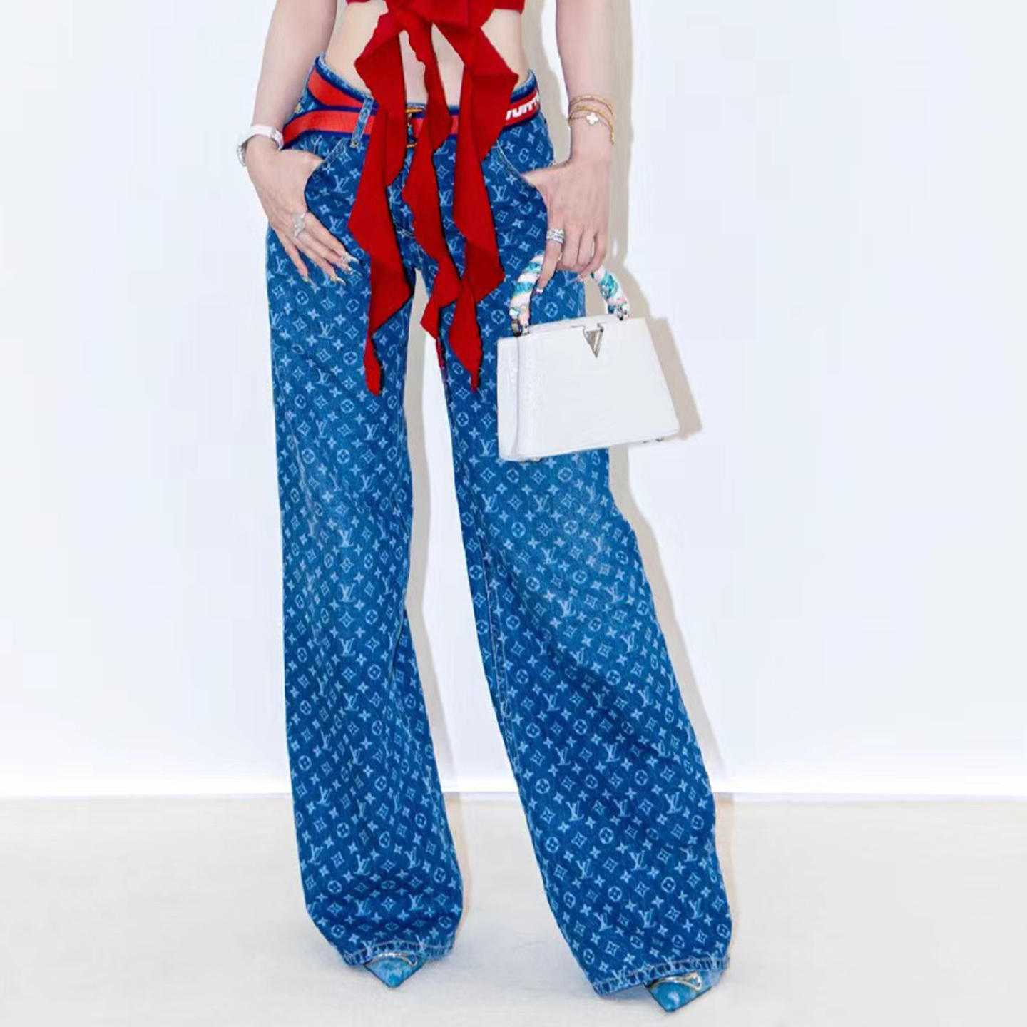 NIGO Louis Vuitton Women's LV x AC MONOGRAM Straight Leg Jeans Four Seasons Solid Color Cotton Fitted Pants #nigo71468