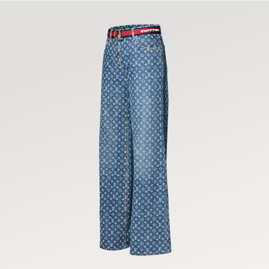 NIGO Louis Vuitton Women's LV x AC MONOGRAM Straight Leg Jeans Four Seasons Solid Color Cotton Fitted Pants #nigo71468