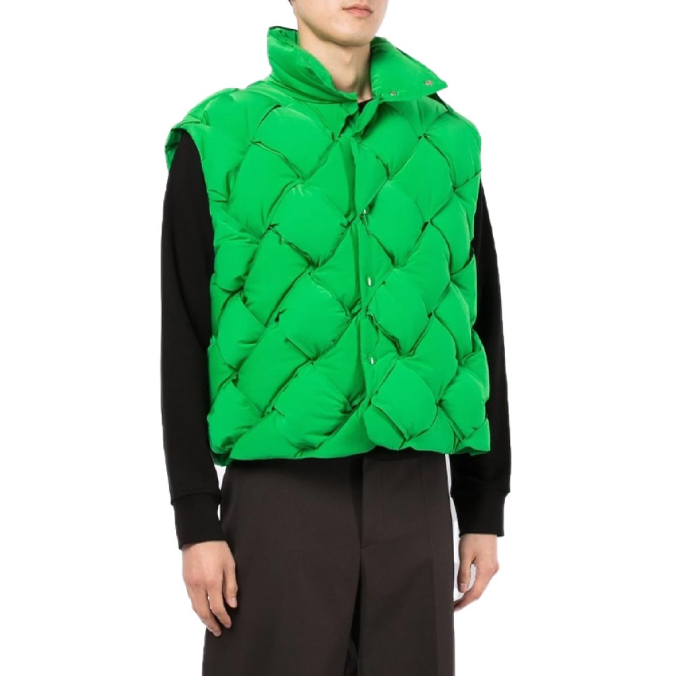 NIGO Bottega Veneta Men's Women's Woven Down Vest Solid Color Standing Collar Single Breasted White Duck Down Jacket Vest Ngvp #nigo7216