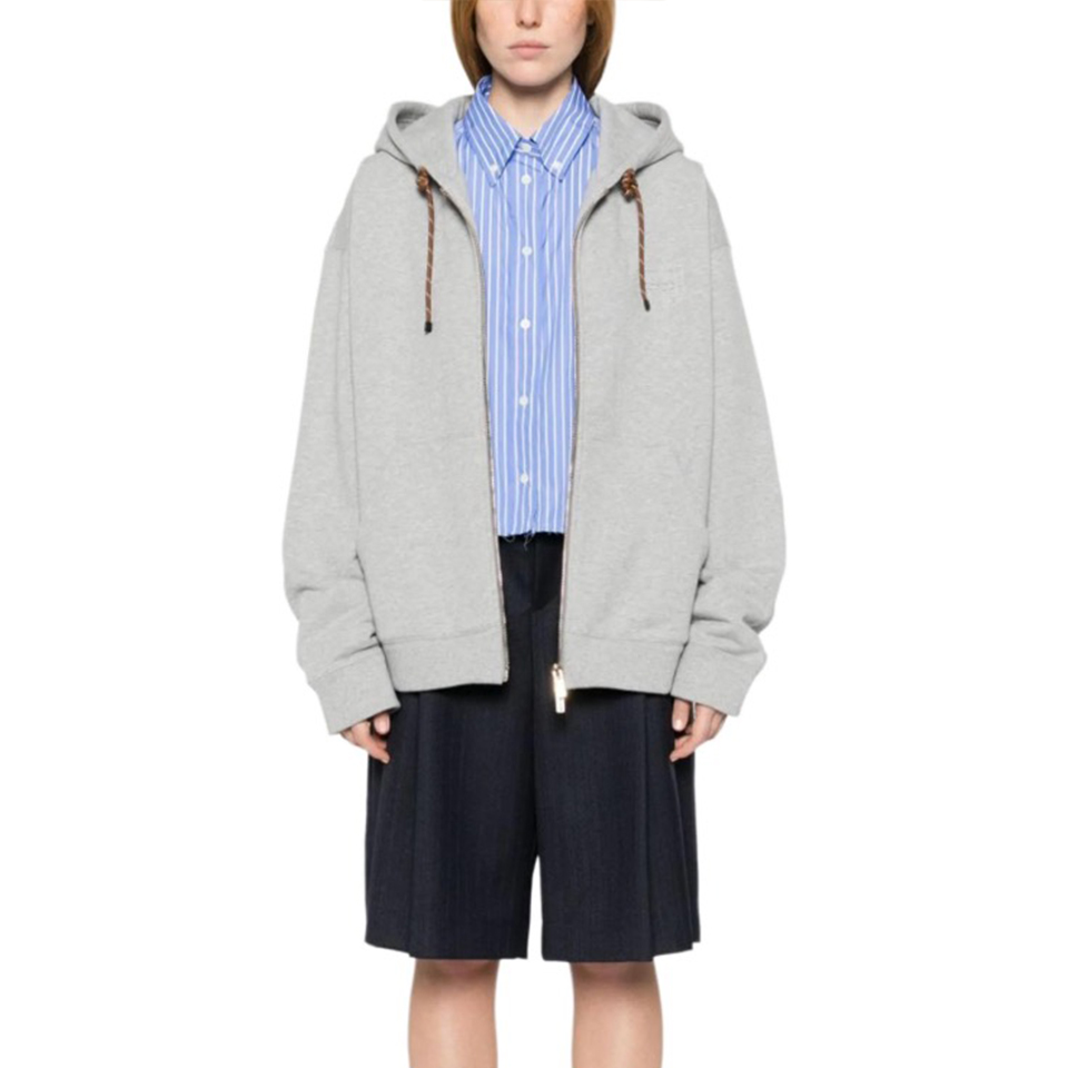 NIGO MiuMiu Women's Spring & Autumn Solid Color Logo Zipper Cotton Long Sleeve Surf Rope Hooded Sweatshirt #nigo71512