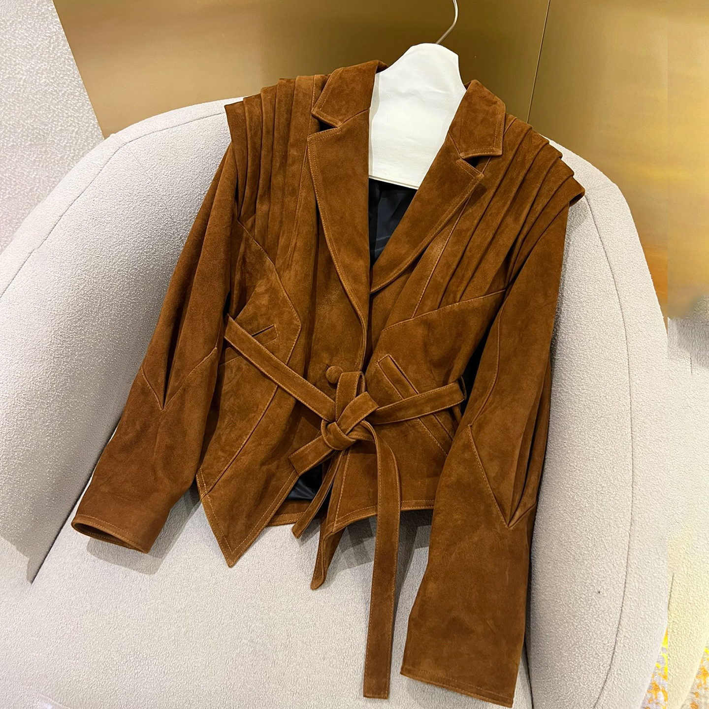 NIGO Saint Laurent Women's Autumn And Winter Solid Color Vintage Suede Long Sleeve Lace-Up Jacket Ngvp #nigo9184