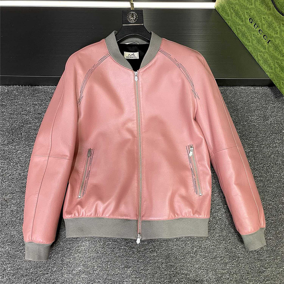 NIGO Hermes Men's Autumn And Winter Solid Color Baseball Clothing Leather Jacket Vintage Casual Sheepskin Leather Jacket #nigo71519