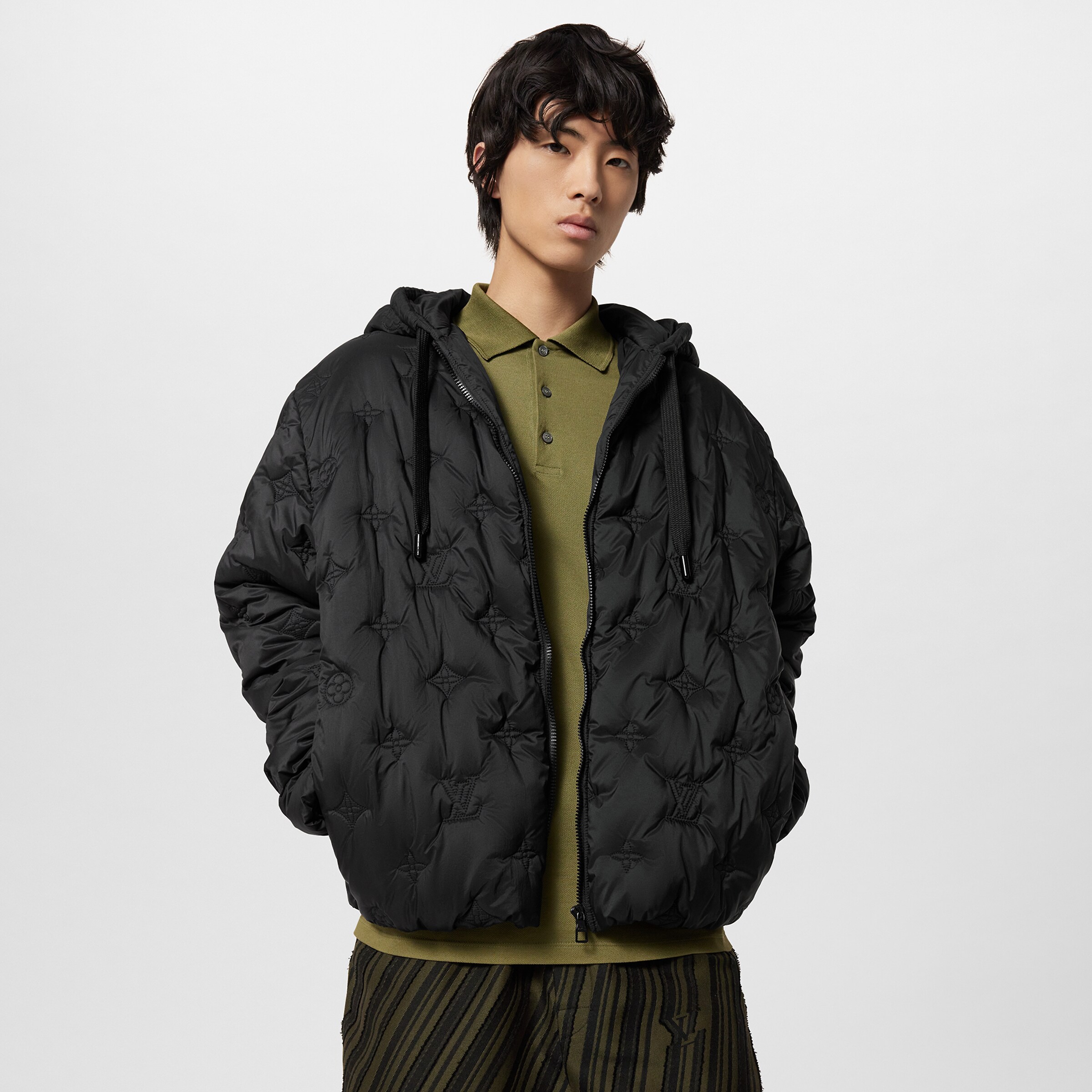 NIGO Louis Vuitton Monogram Quilted Hooded Blouson Button Puffer Down Jacket #nigo96338