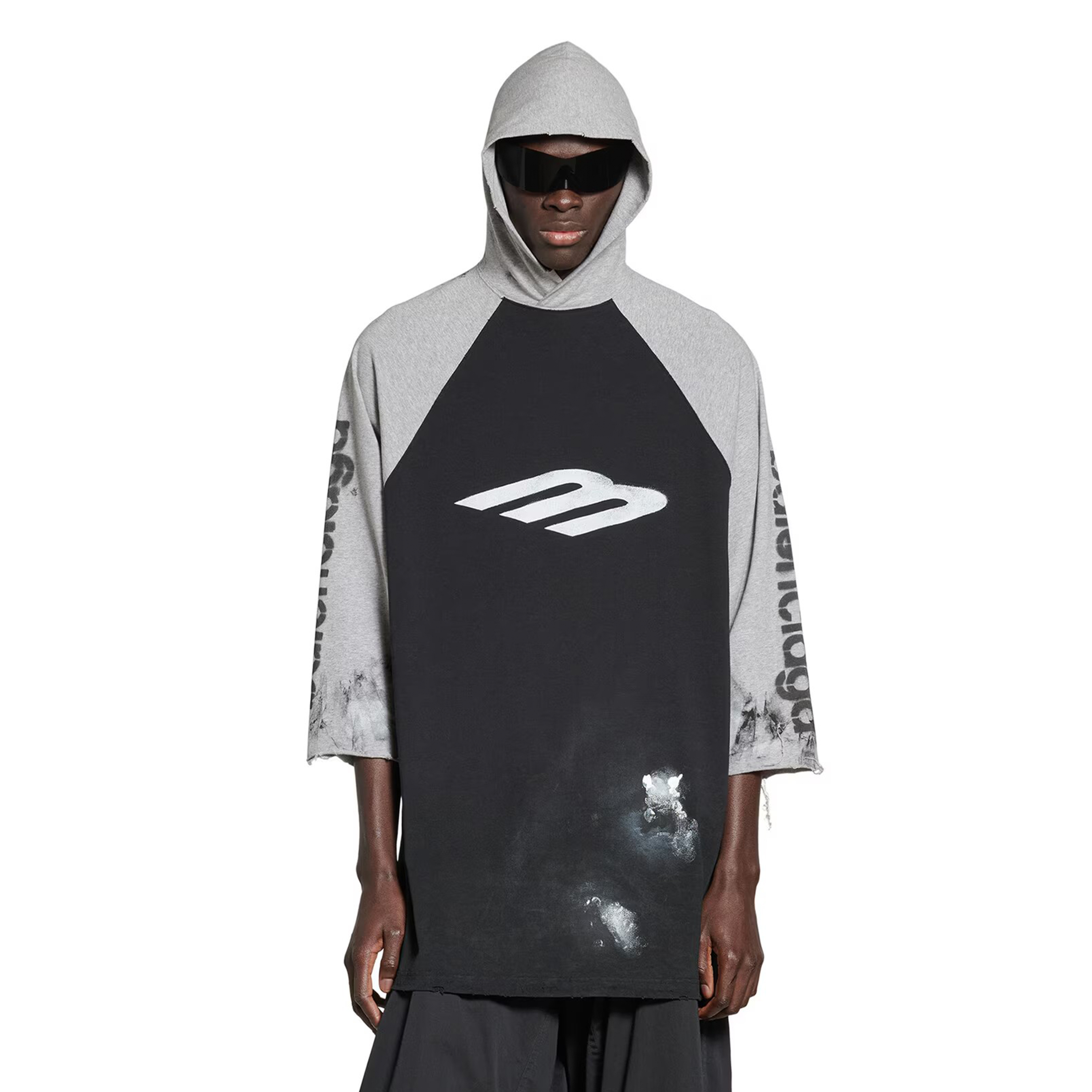 NIGO Balenciaga Men's Summer 3B Printed Black Loose Straight Seven Long Sleeve Hooded T-Shirt #nigo71522