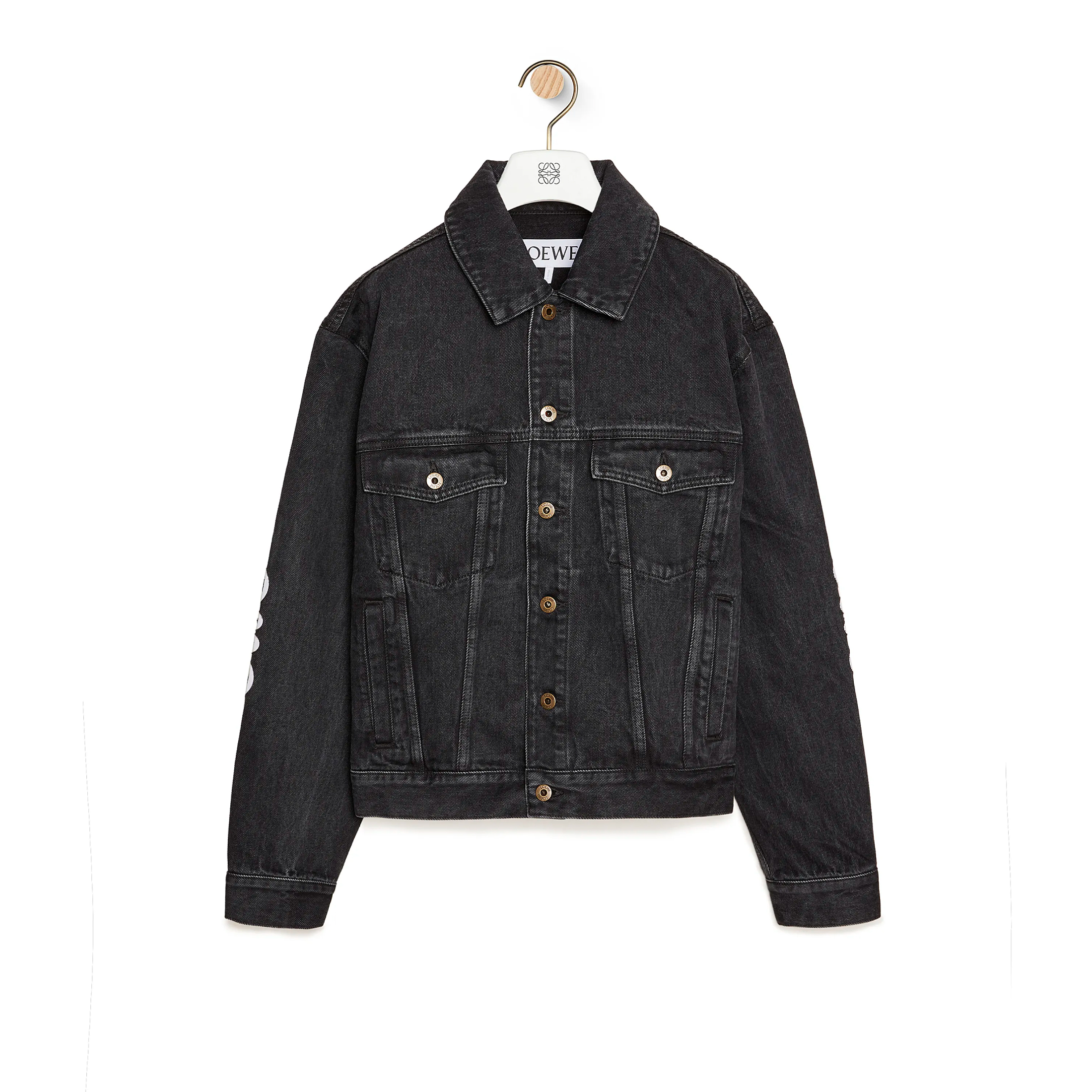 NIGO Loewe Men's Denim Anagram Jacket Fall Winter Logo Letter Applique Black Denim Jacket Low Rise Jeans Trouser Suit Set #nigo71555