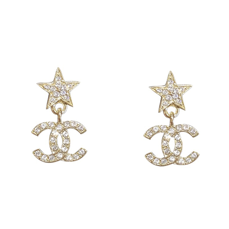 NIGO Chanel Women's Solid Color Logo Fashion Earrings Double C Star Pendant Metal Crystal Earrings #nigo71527