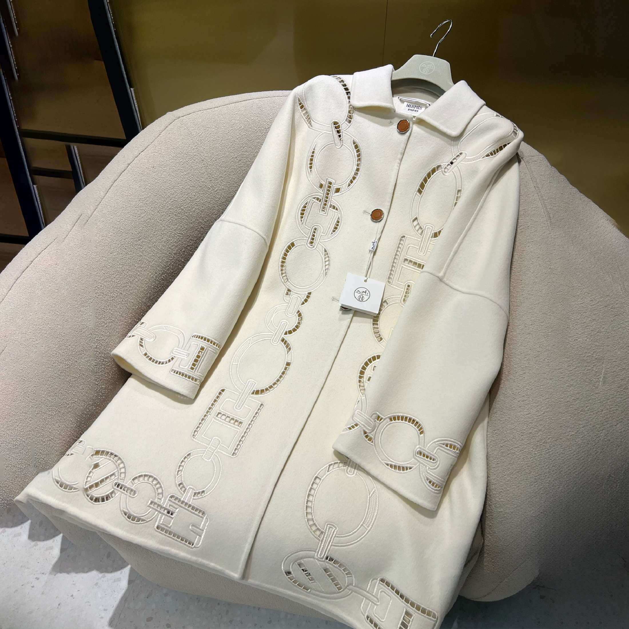 NIGO Hermes Women's Fall And Winter Ring Hollow 100% Cashmere Silhouette Coat Fashion Temperament Elegant Tweed Jacket #nigo71557