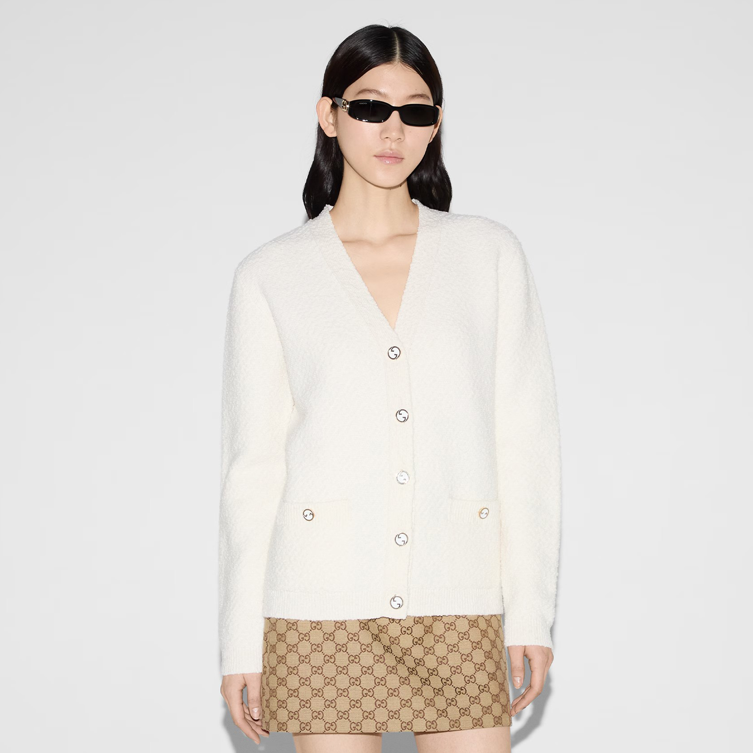 NIGO Gucci Women's Spring, Autumn And Winter Solid Color Ribbed V-Neck Single-Breasted Bouclé Wool Long-Sleeved Knitted Cardigan Ngvp #nigo9195