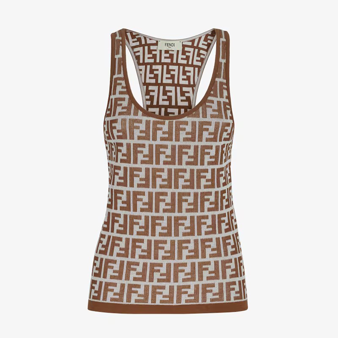 NIGO Fendi Women's Summer Brown FF Print Cotton Knit Top Fitted Sleeveless Vest #nigo71529