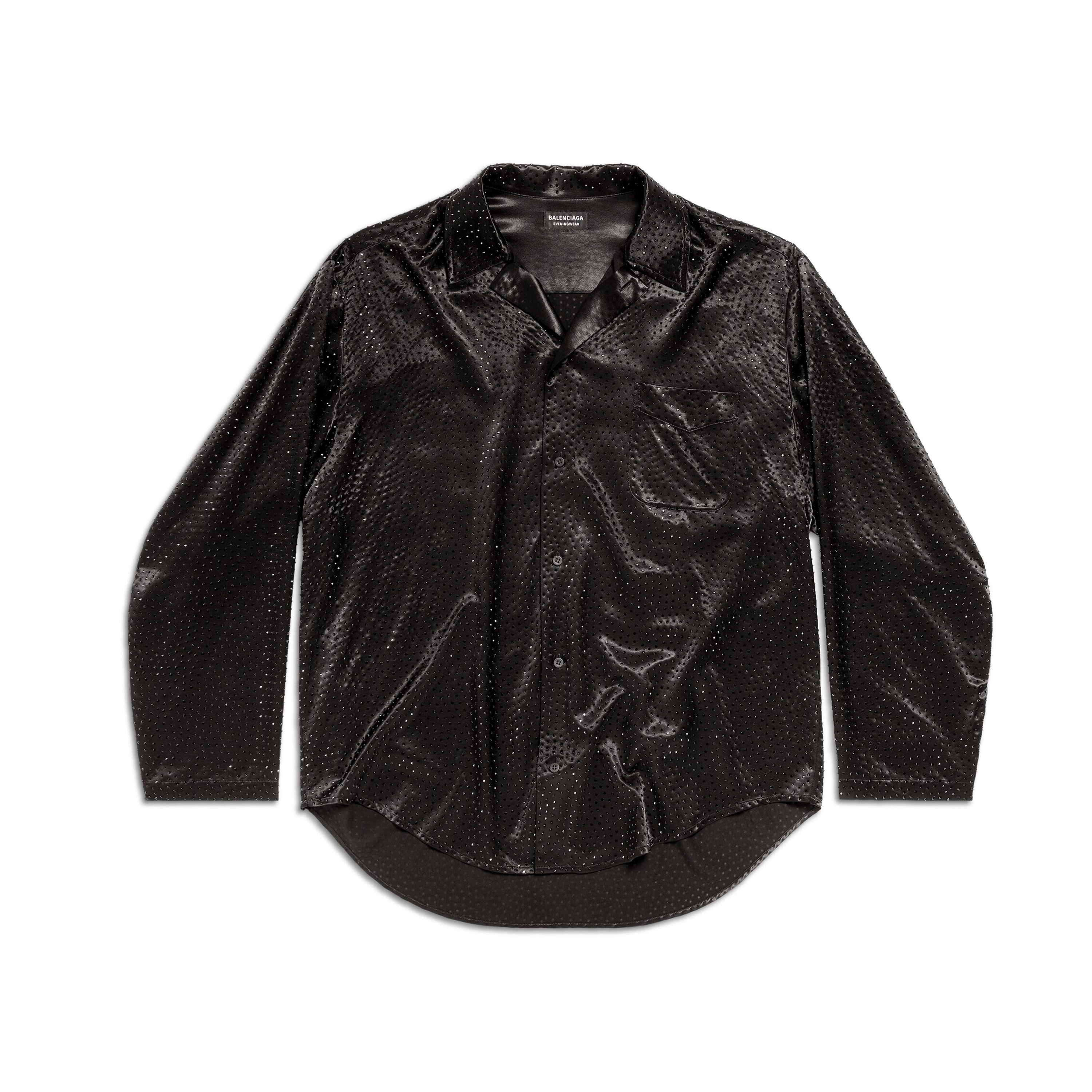 NIGO Balenciaga Women's Spring And Autumn Black Satin Full Diamond Long Sleeve Loose Shirt Casual Elastic Pants Ngvp #nigo9193