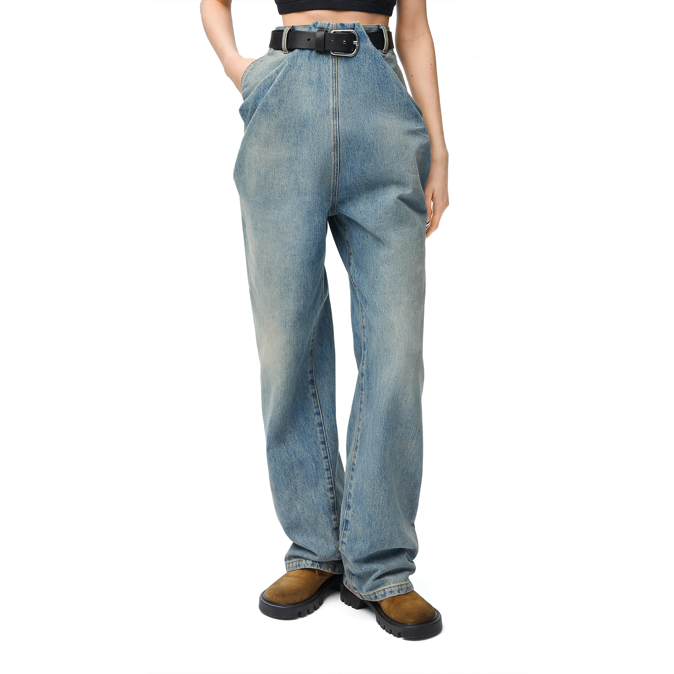 NIGO Loewe Women's Four Seasons Vintage Blue Washed Fashion Frayed High Waist Denim Trousers Ngvp #nigo9148