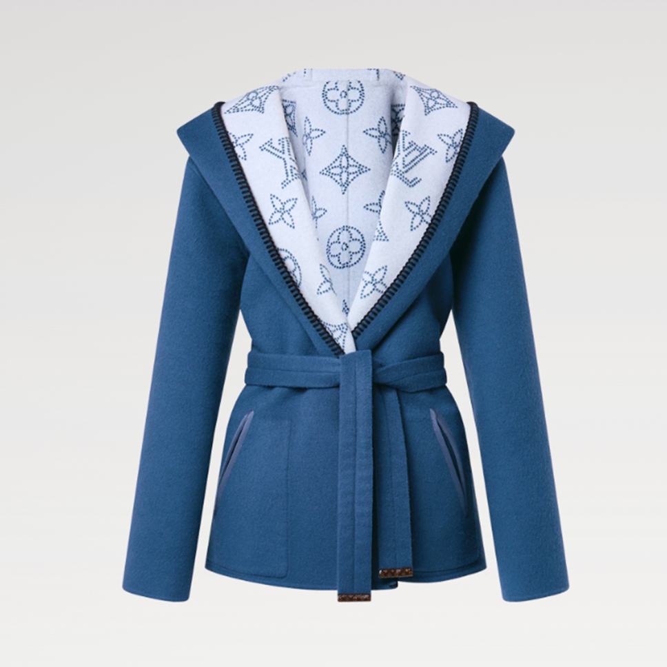 NIGO Louis Vuitton Women's Spring, Autumn And Winter Solid Color Logo Reversible Signature Short Hooded Wrap Wool Long Sleeve Lace-Up Coat #nigo71542