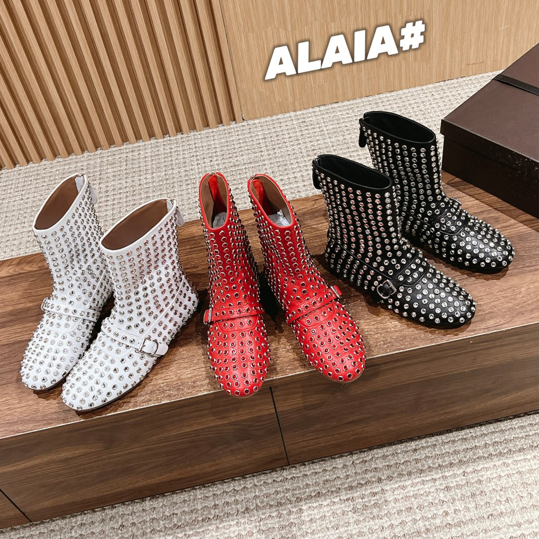 NIGO Alaia Spring And Summer Women's Solid Color Full Diamond Boots Fashion Ballet Flat Boots Metal Decoration Shoes Ngvp #nigo9153