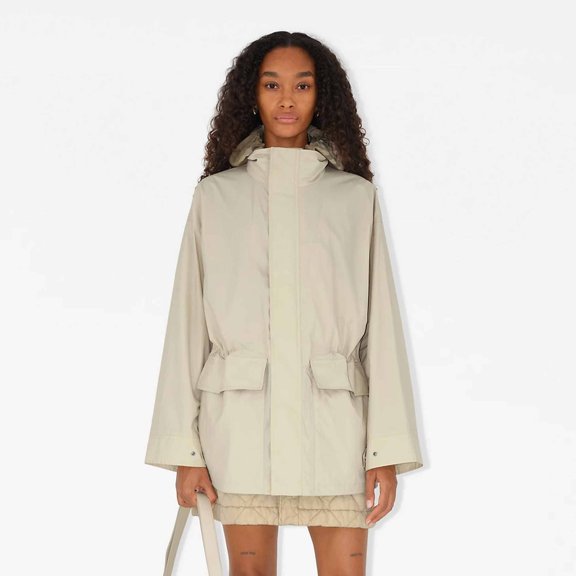 NIGO Burberry Women's Spring And Autumn Solid Color Check Hooded Nylon Long Sleeve Fitted Coat Jacket #nigo71545