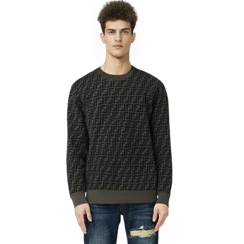 NIGO Fendi Men's Spring and Autumn Black Letter Logo Full Print Knit Pullover Long Sleeve Sweater #nigo98165