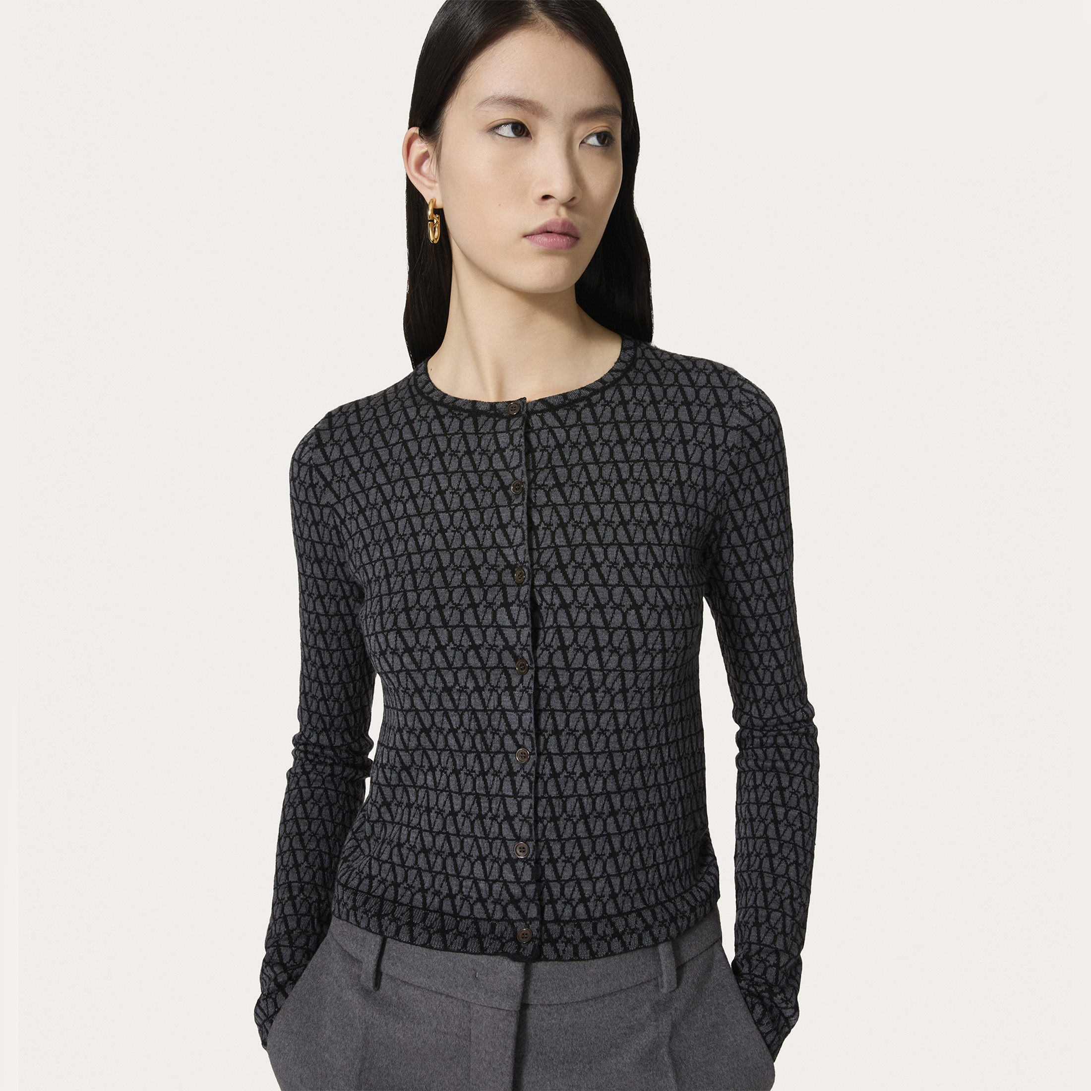 NIGO Valentino Spring And Summer Women's V Logo Jacquard Wool Cardigan Round Neck Single-breasted Casual Versatile Knitwear Knitted Ngvp #nigo71563