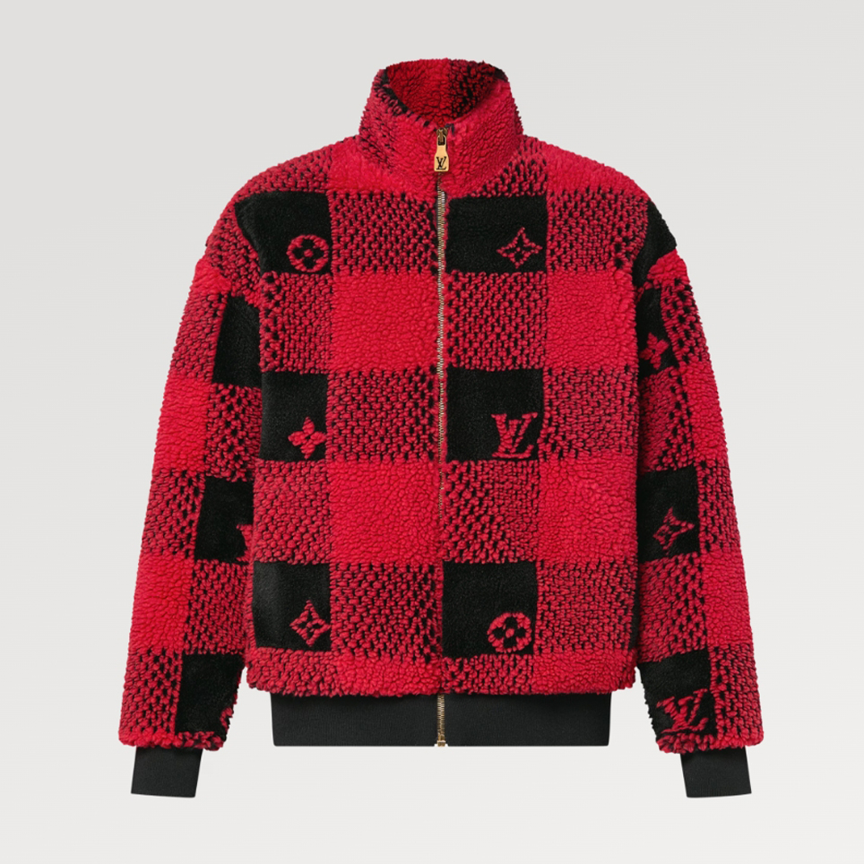 NIGO Louis Vuitton Men's Fall And Winter Plaid Lapel Zipper Fitted Damier Suede Drawstring Long Sleeve Waist Jacket #nigo71538