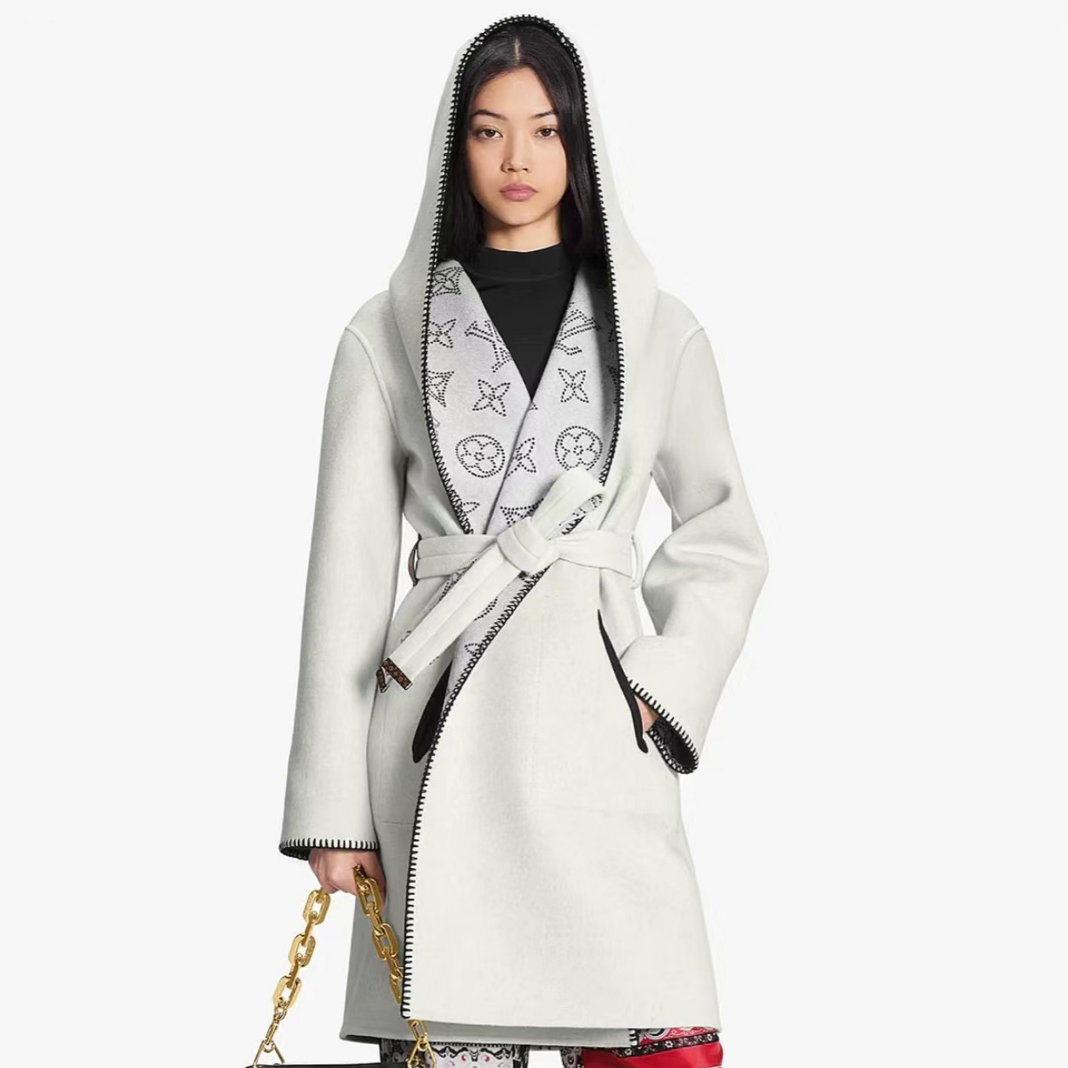 NIGO Louis Vuitton Women's Autumn Solid Color Wool Reversible Wrapped Long Sleeve Lace-Up Straight Coat Jacket #nigo71541