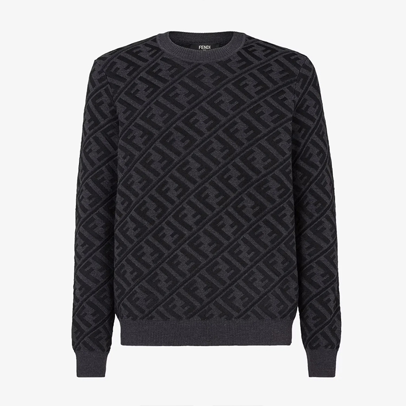 NIGO Fendi Men's Spring and Autumn Black Letter Logo Full Print Knit Pullover Long Sleeve Sweater #nigo98165
