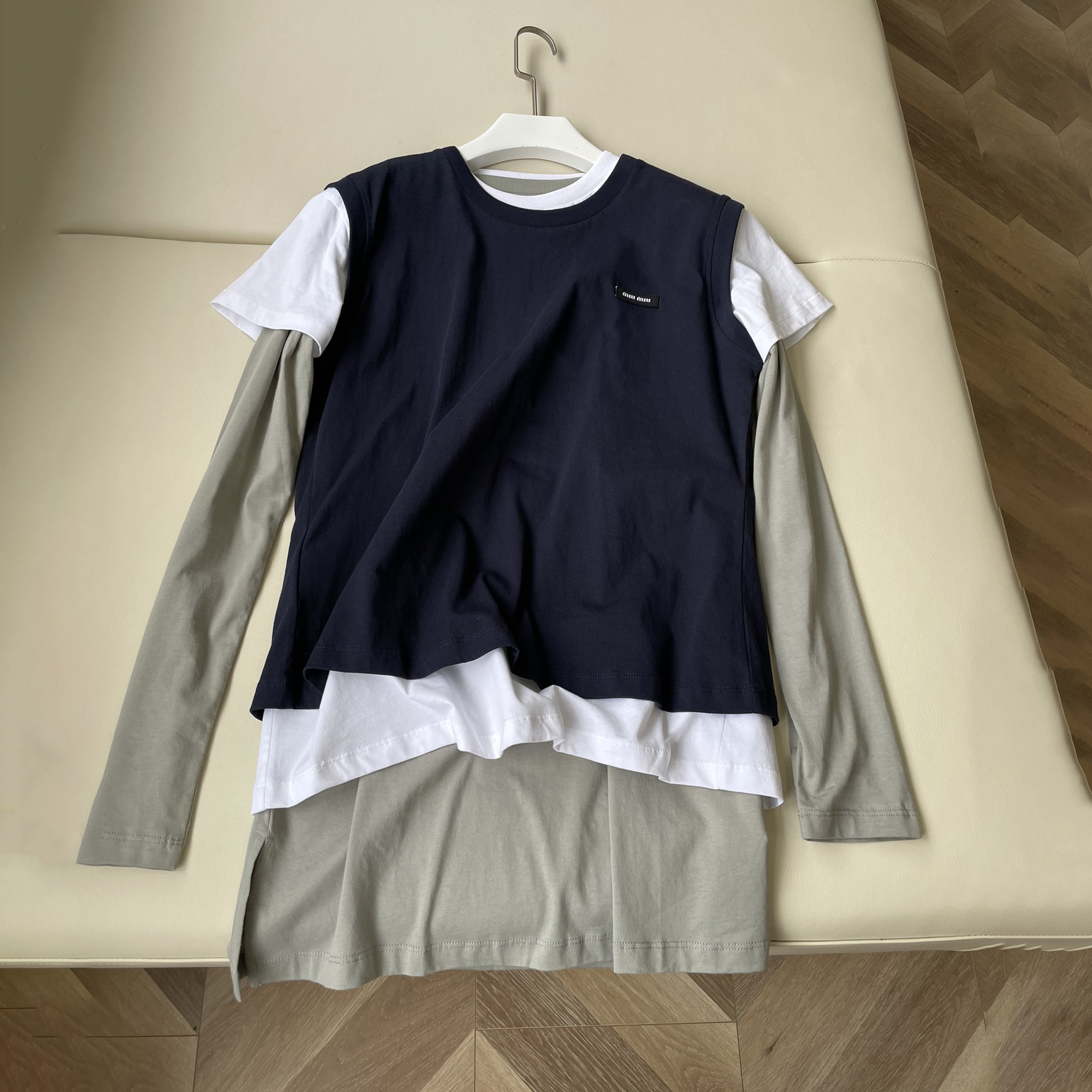 NIGO MiuMiu Women's Summer Clashing Color Embroidery Letter Logo Round Neck 3 Piece Layered T-Shirt Set #nigo72878