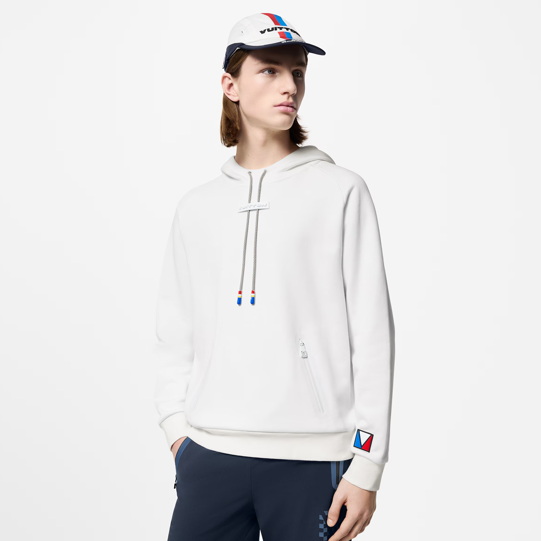 NIGO Louis Vuitton Men's Fall/Winter White Hooded Drawstring Logo Long Sleeve Sweatshirt Pullover #nigo72888