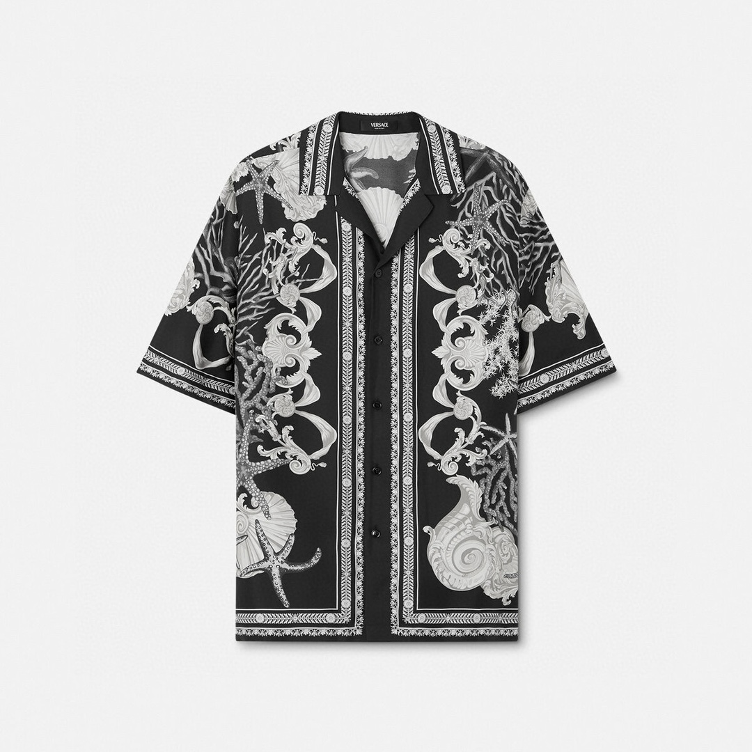 NIGO Versace Men's And Women's Spring And Summer Vacation Style Fashion Casual Lapel Black And White Color Block Print Short Sleeve's Shirt And Shorts Suit Set Ngvp #nigo9156