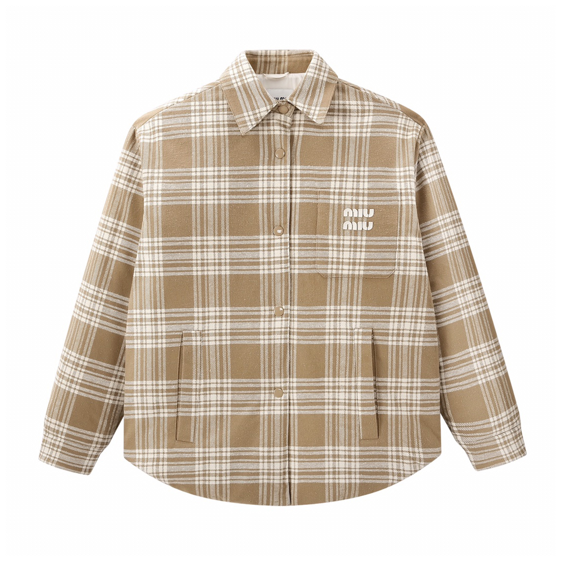 NIGO MiuMiu Women's Fall And Winter Embroidered Letters Logo Check Single Breasted Down Long Sleeved Jacket #nigo72894