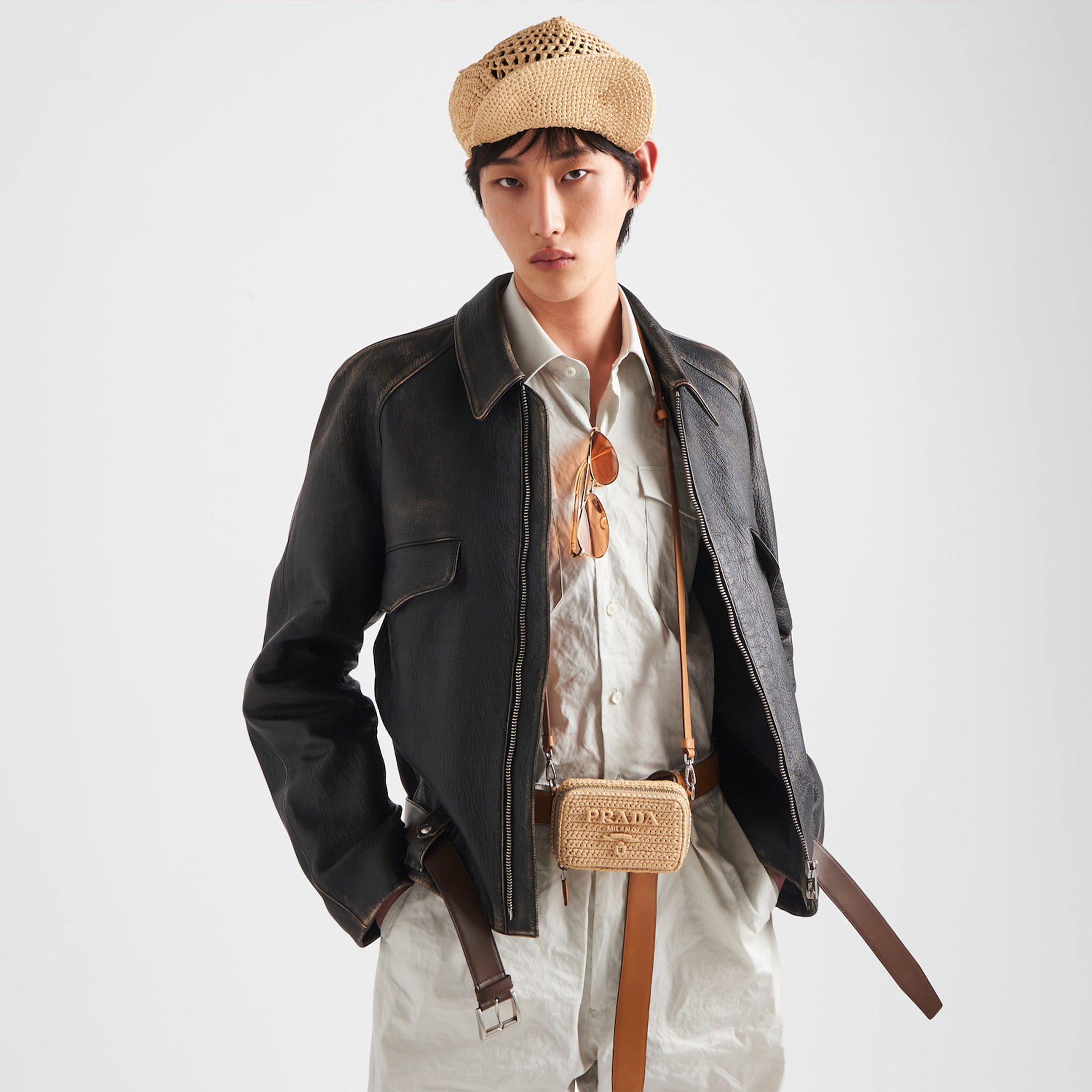 NIGO Prada Men's Women's Autumn and Winter Retro High Street Biker Style Leather Jacket Lapel Belt Zipper Jacket Coat Ngvp #nigo9157