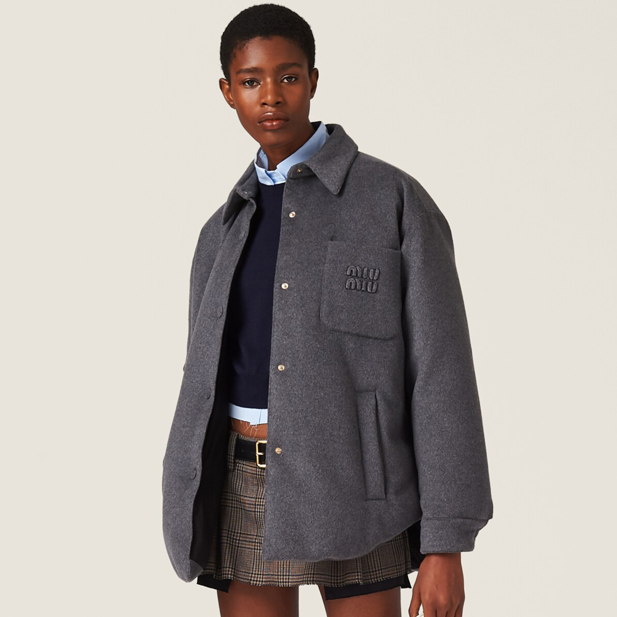 NIGO MiuMiu Women's Autumn and Winter Embroidery Letter Logo Tweed Down Long Sleeve Jacket #nigo72893