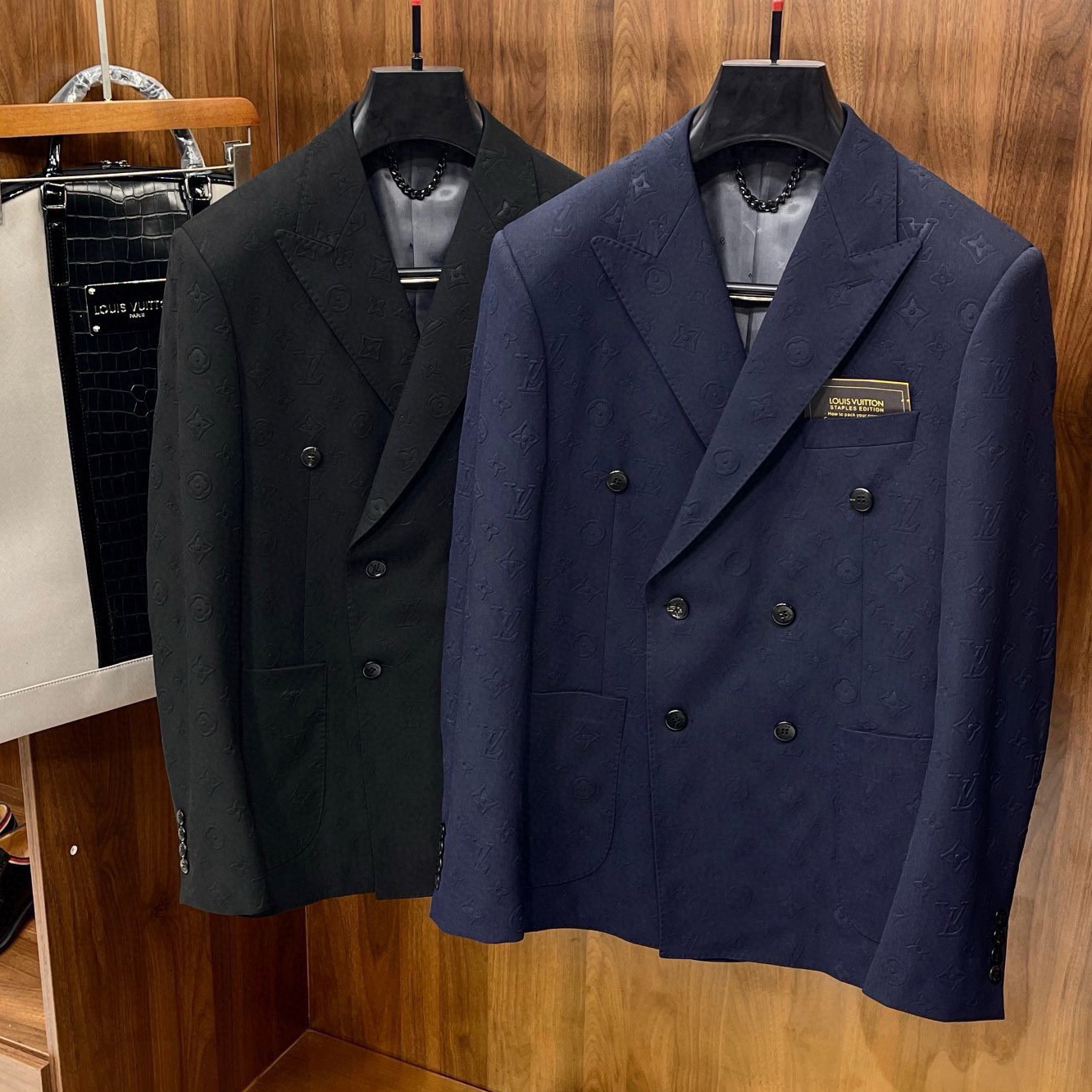 NIGO Louis Vuitton Men's Spring And Fall Solid Color Letters Dark Print Double Breasted Long Sleeved Suit Jacket Pants Suit Set #nigo72912