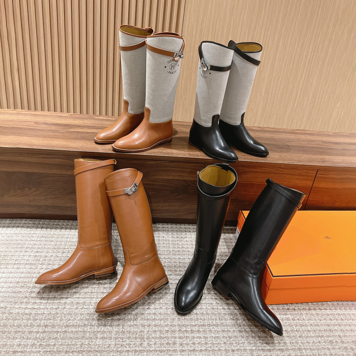 NIGO Hermes Women's Autumn and Winter Solid Color Simple Casual Leather Thigh High Boots Shoes #nigo72892