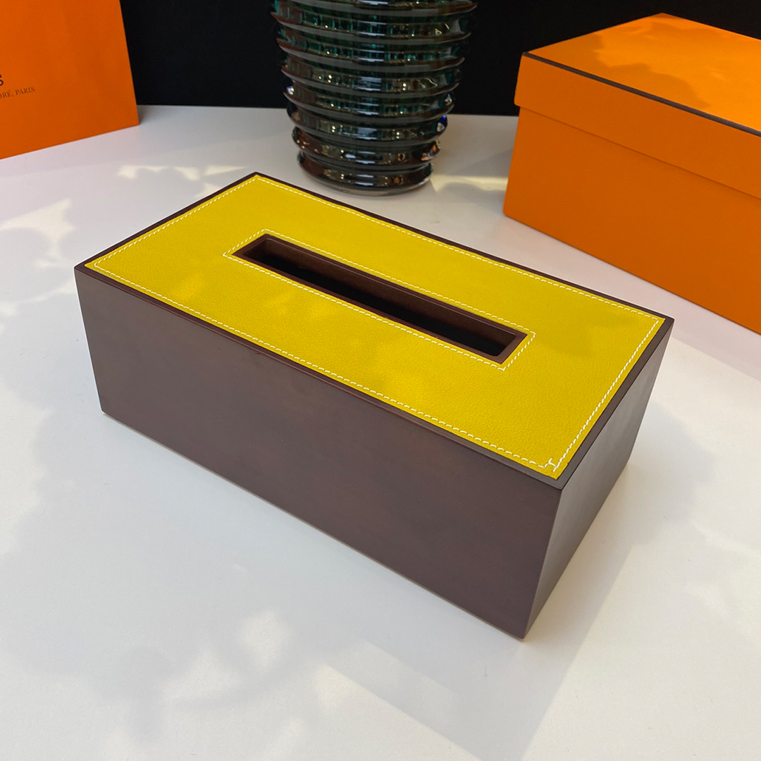 NIGO Hermes Fashion Simple Solid Color Solid Wood Smooth Calfskin Magnetic Box Cover Leisure Tissue Box #nigo71546
