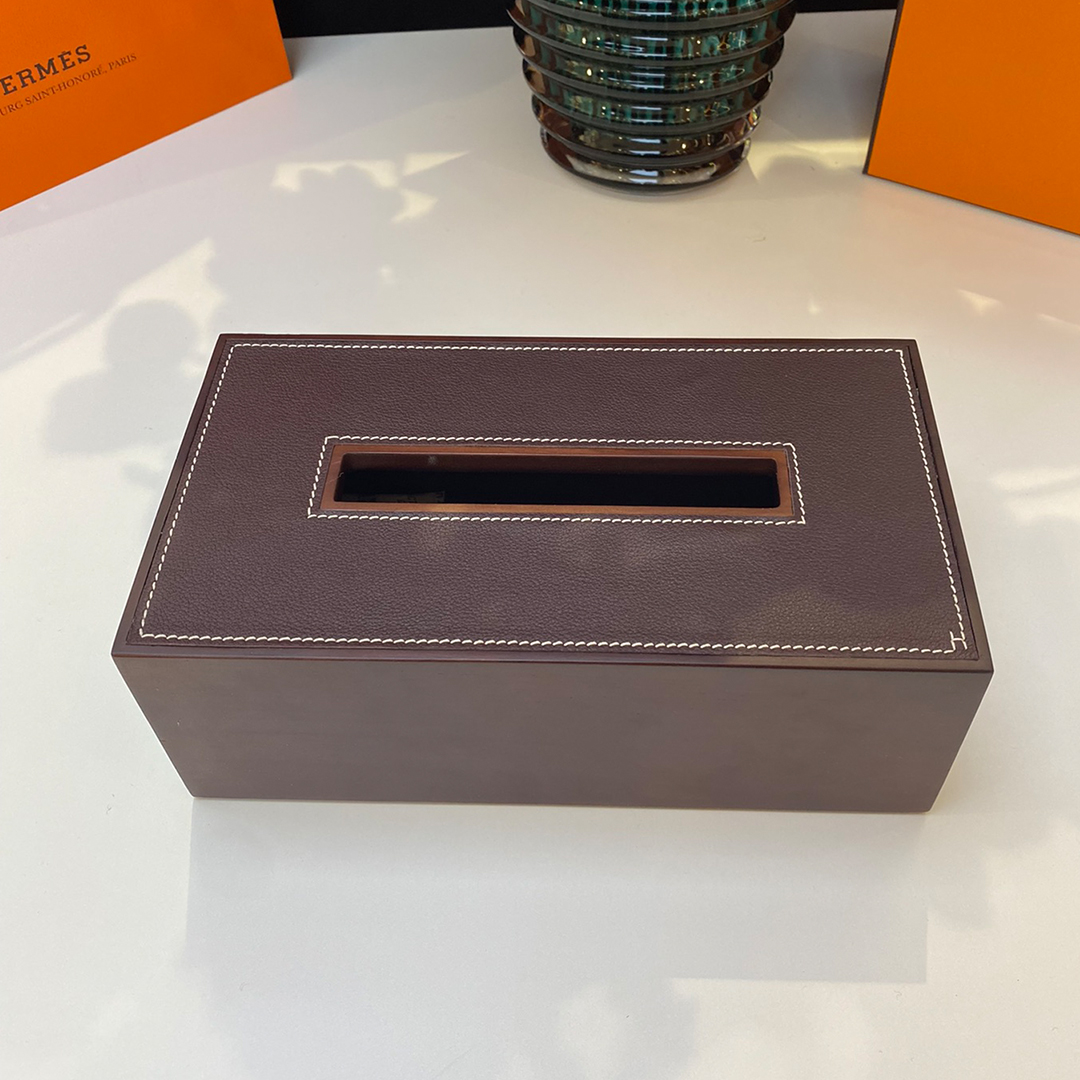 NIGO Hermes Fashion Simple Solid Color Solid Wood Smooth Calfskin Magnetic Box Cover Leisure Tissue Box #nigo71546