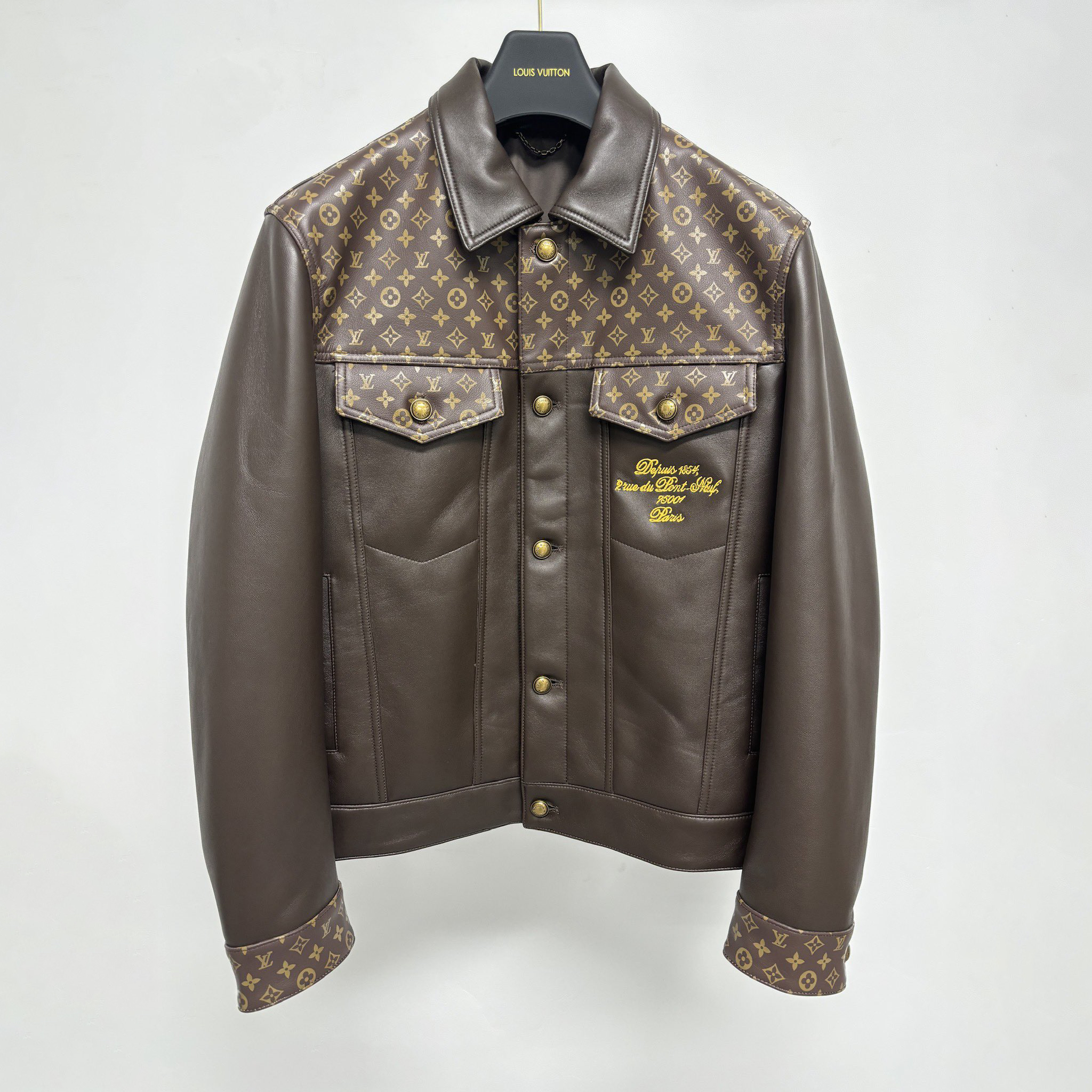 NIGO Louis Vuitton Men's Fall/Winter Brown Embroidered Letter Logo Printed Single Breasted Leather Long Sleeve Jacket #nigo72924