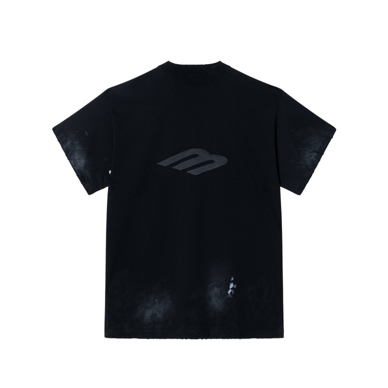 NIGO Balenciaga Men's Summer Cotton Faded Effect Logo Printed Round Neck Loose Short Sleeve T-Shirt Ngvp #nigo9212