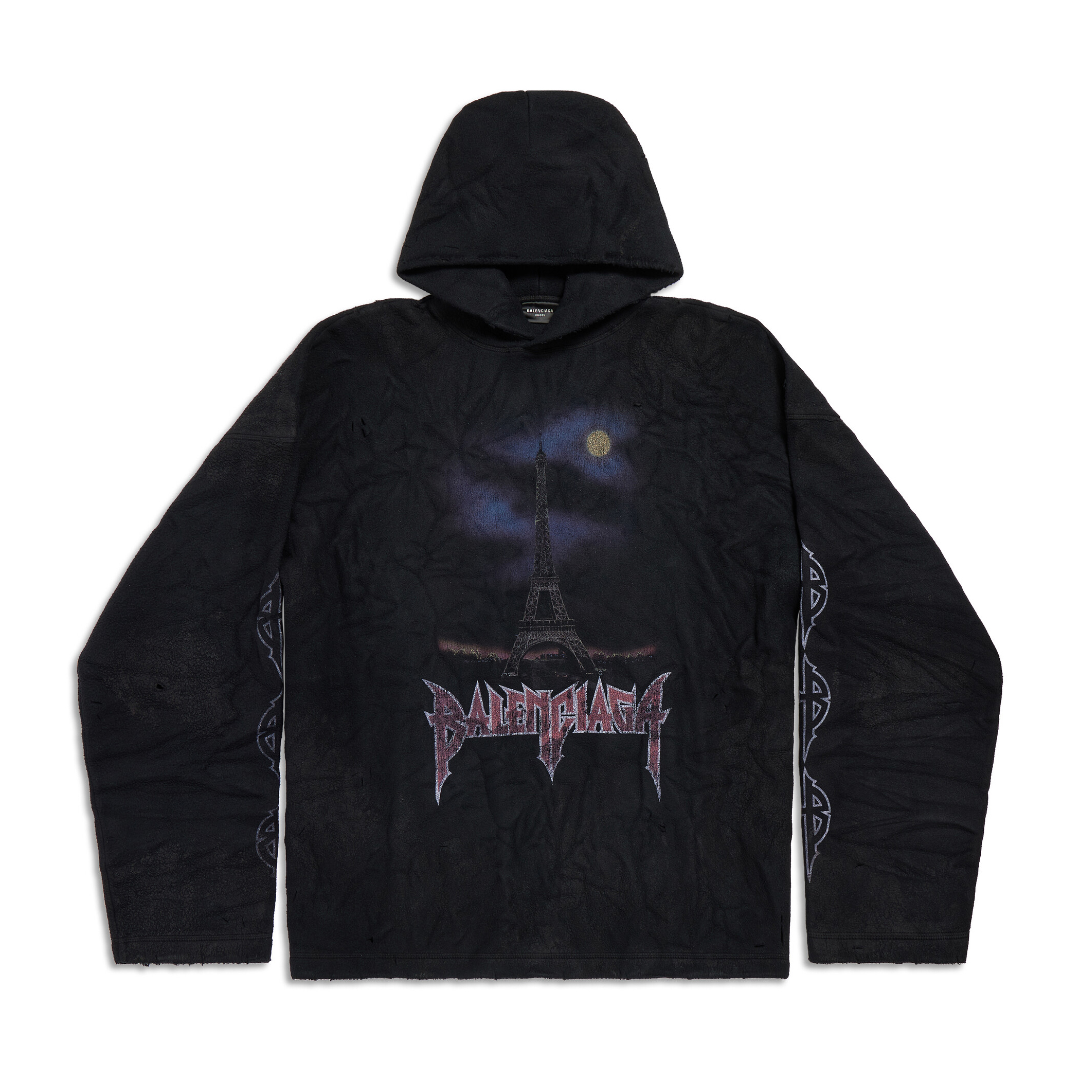 NIGO Balenciaga Men And Women With The Same Models Spring And Fall Do Old Do Fake Holes Washed Hooded Sweatshirt Pullover Paris Moon No Pocket Hoodie Oversized Black Faded #nigo72926