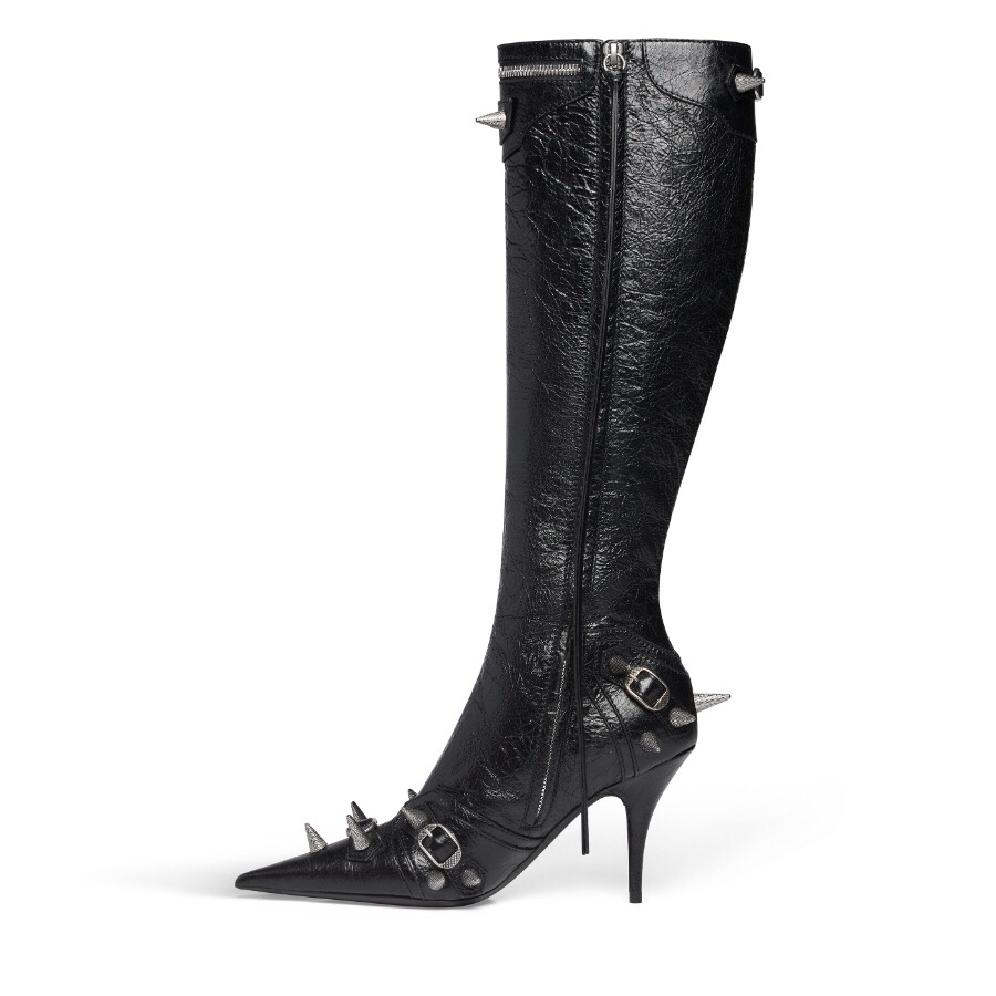 NIGO Balenciaga Women's Rivet Pointed Toe Side Zipper Thigh High Boots Motorcycle Style Shoes Fashion Cowhide Short Boots Ngvp #nigo9222