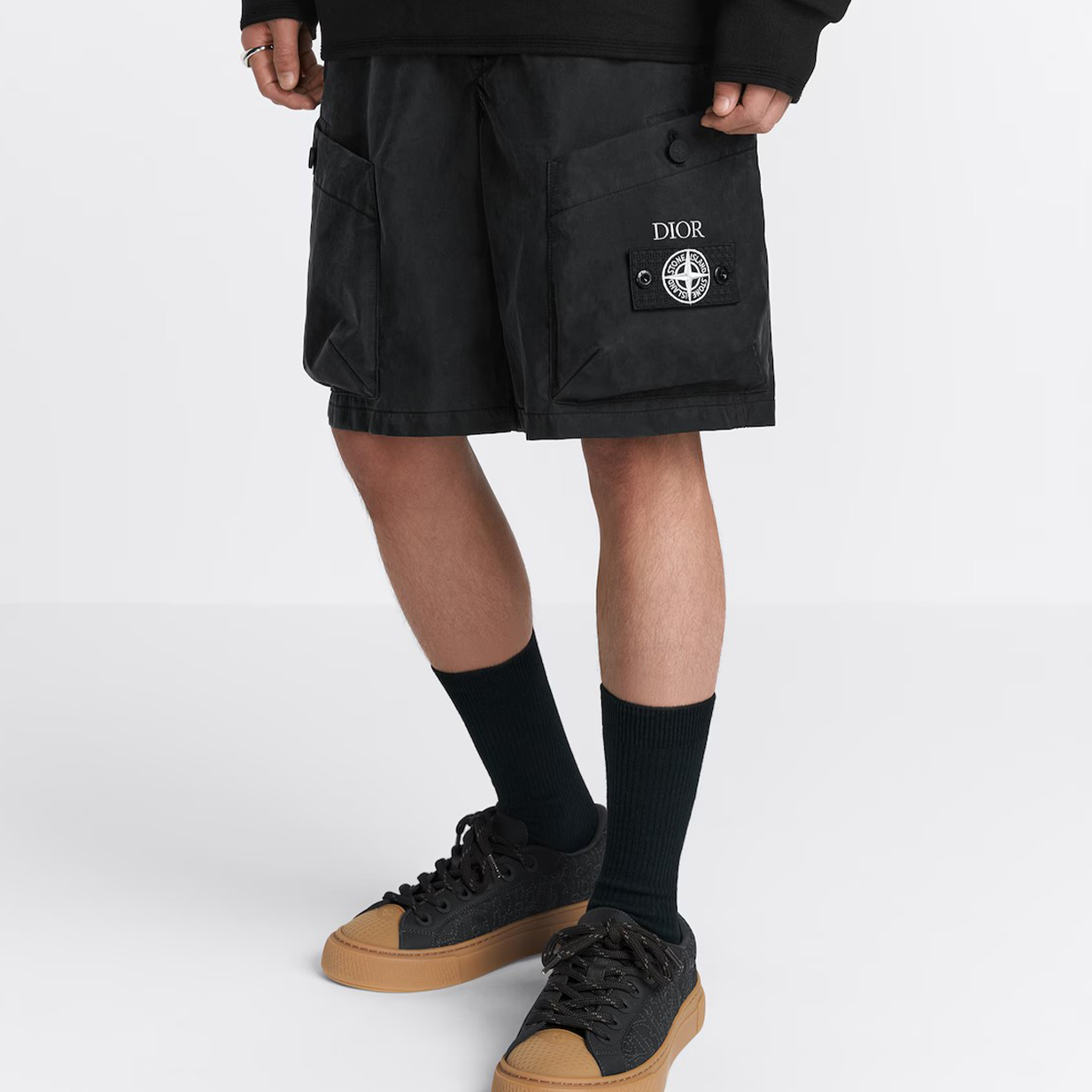 NIGO Dior Dior And Stone Island Men's Summer Solid Color Letter Logo Casual Fit Bermuda Shorts #nigo71585