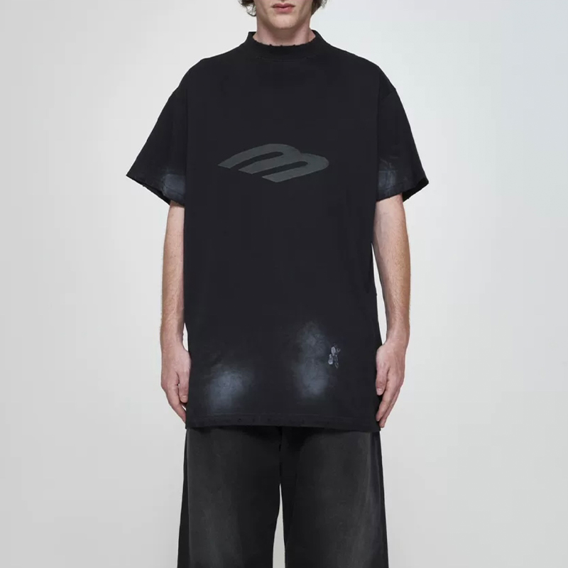 NIGO Balenciaga Men's Summer Cotton Faded Effect Logo Printed Round Neck Loose Short Sleeve T-Shirt Ngvp #nigo9212