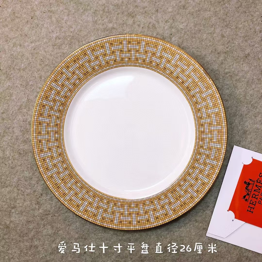 NIGO Hermes Mosaic Series Simple and Fashionable Bone Porcelain Moonlight Plate Flat Plate Household Accessories #nigo71586