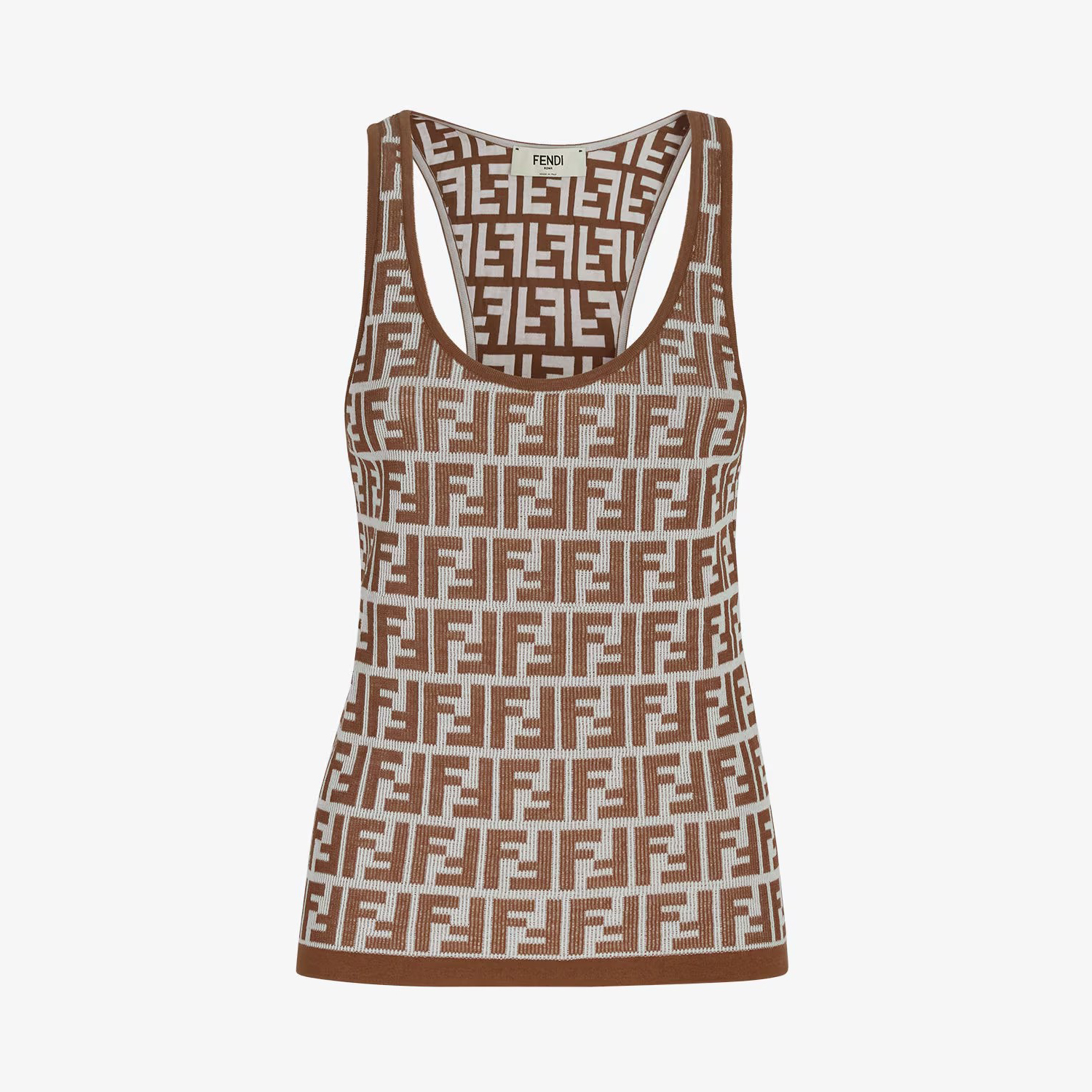 NIGO Fendi Women's Summer Brown FF Print Cotton Knit Top Fitted Sleeveless Vest #nigo72933