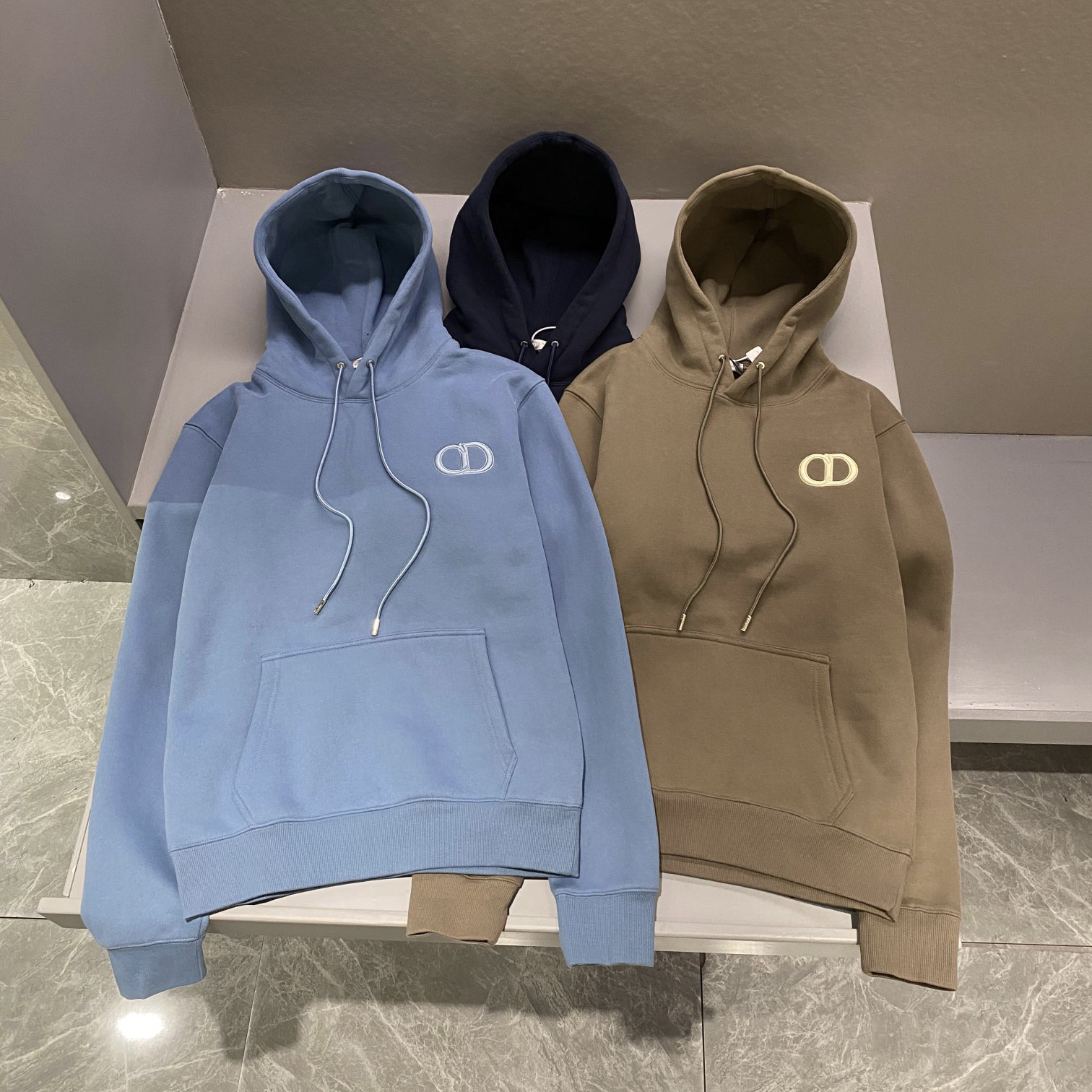 NIGO Dior Men's and Women's Spring and Autumn Solid Color Embroidered Logo Cotton Hooded Drawstring Sweatshirt Pullover #nigo72938