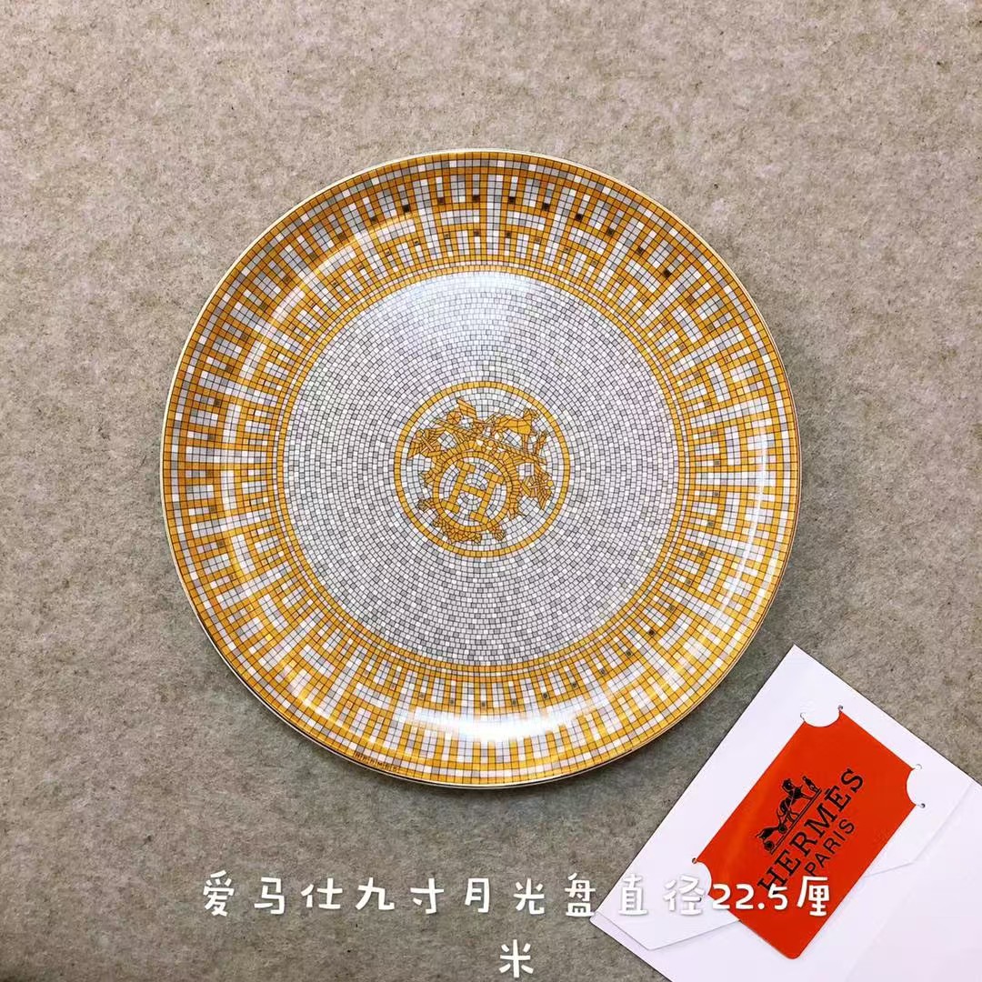 NIGO Hermes Mosaic Series Simple and Fashionable Bone Porcelain Moonlight Plate Flat Plate Household Accessories #nigo71586
