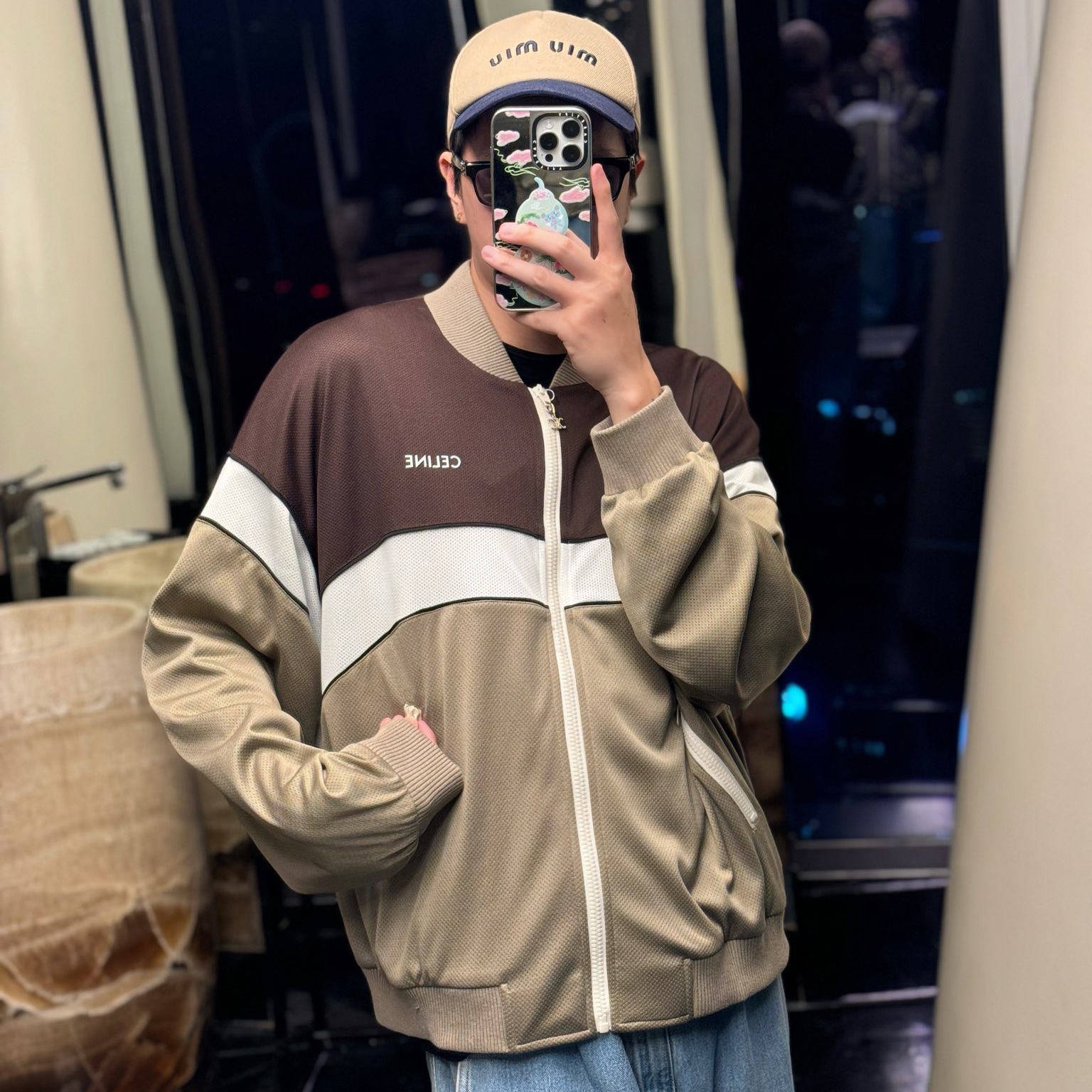 NIGO Celine Men's Spring and Autumn Clashing Hollow Mesh Plain Knit Sports Zipper Long Sleeve Jacket #nigo72944