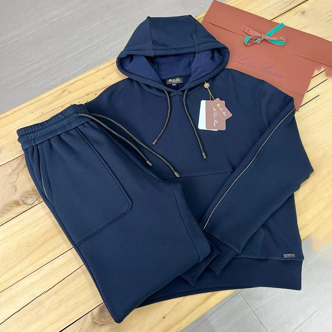NIGO Loro Piana Men's Autumn And Winter Solid Color Hooded Long Sleeve Sweatshirt Casual Lace-Up Pants Set Ngvp #nigo9216