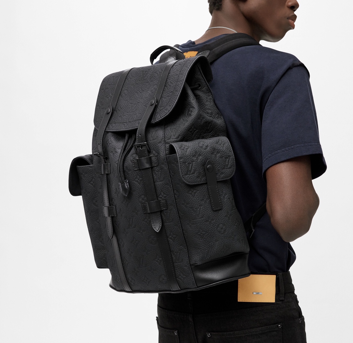 NIGO Louis Vuitton CHRISTOPHER Men's Black Dark Logo Printed Drawstring Flap Closure Cowhide Leather Backpack Shoulder Bag #nigo72947