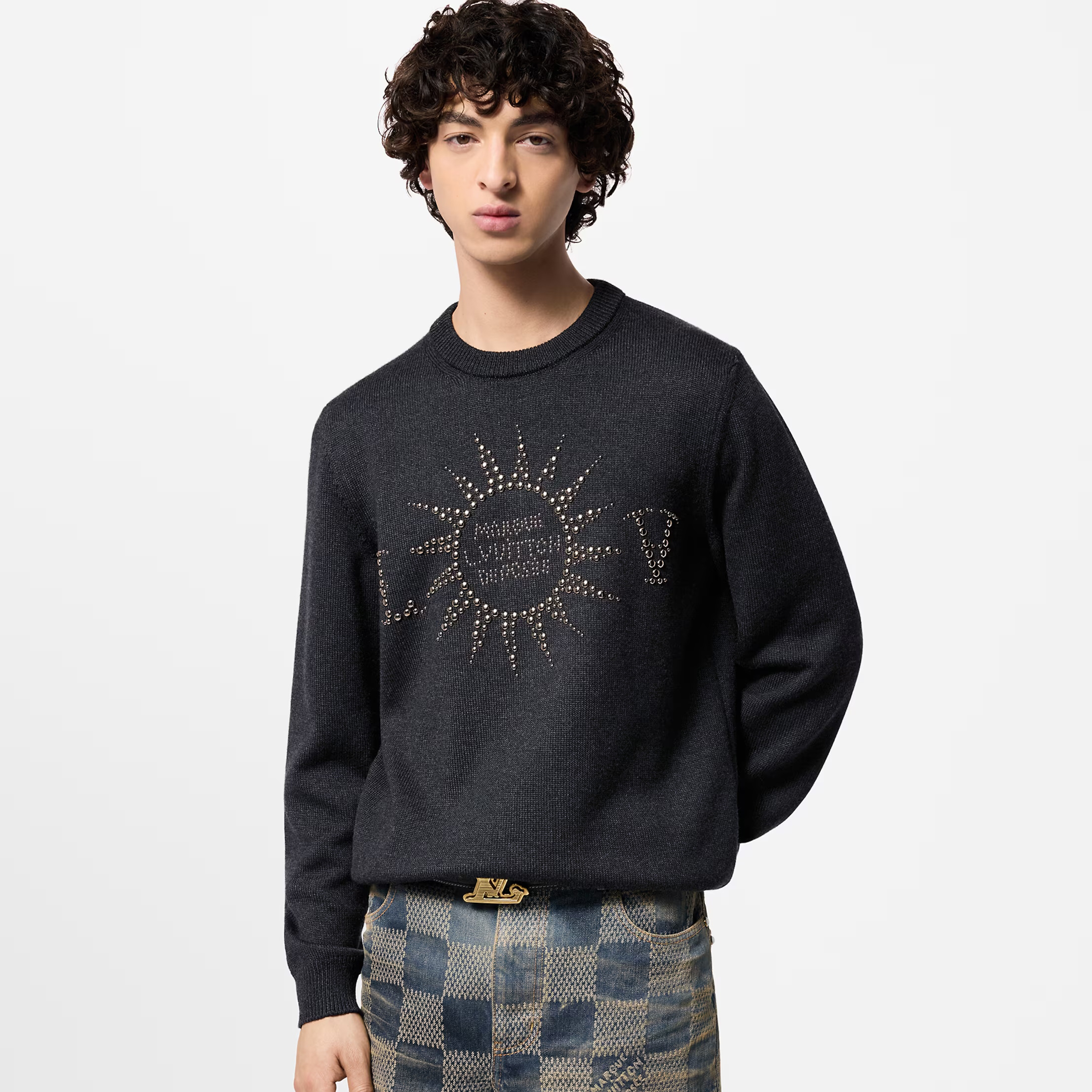 NIGO Louis Vuitton Men's Spring and Autumn Black Beaded Logo Geometric Print Round Neck Long Sleeve Sweater Pullover #nigo72971