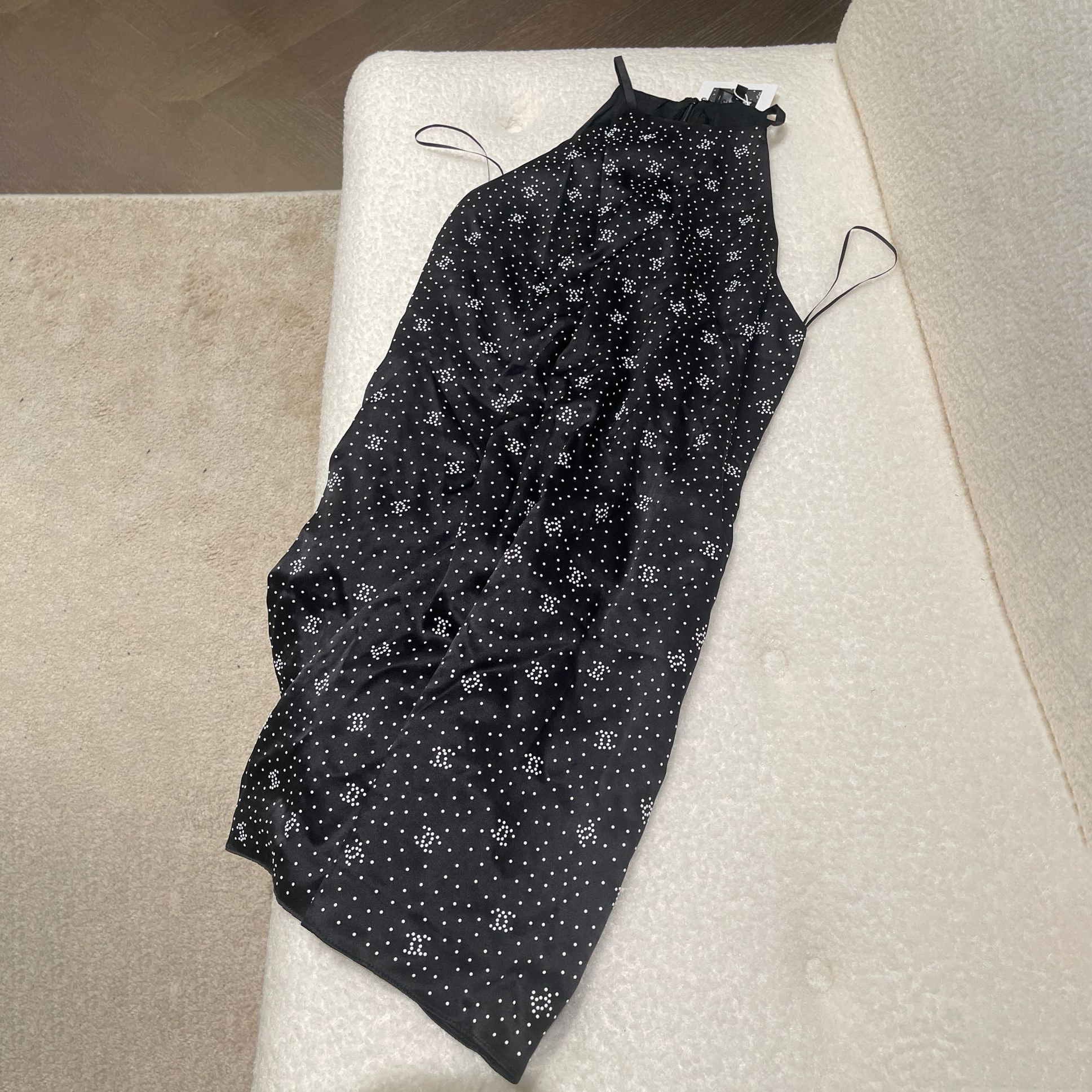 NIGO Chanel Women's Summer Black Letter Printed Silk Halter Dress #nigo72961